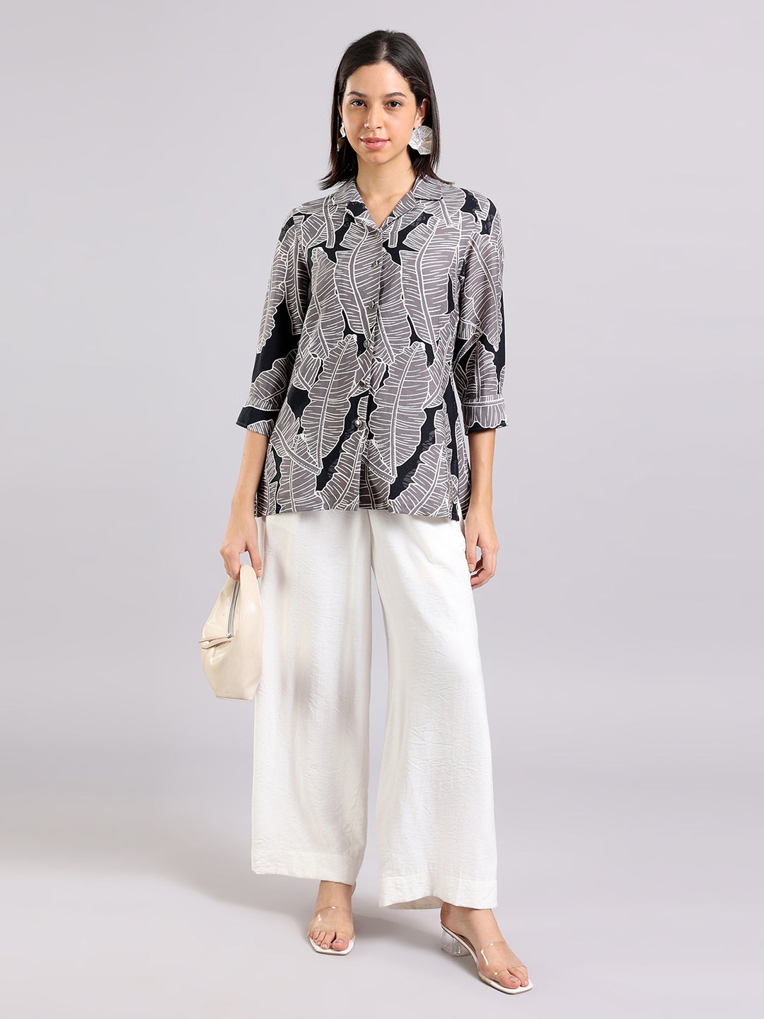 Black Leaf Print Shirt Top