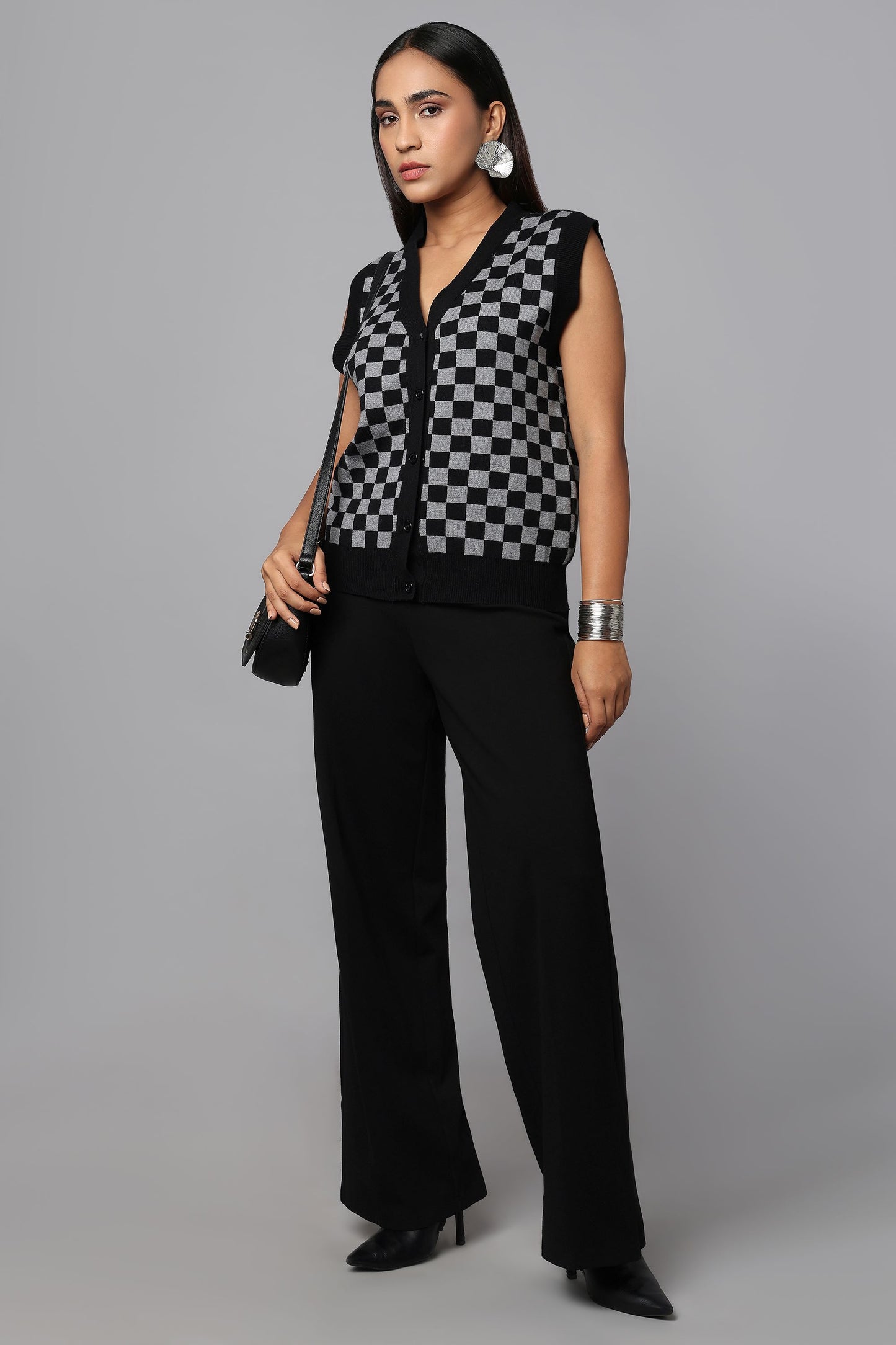 Checkmate Black Sleeveless Sweater Vest