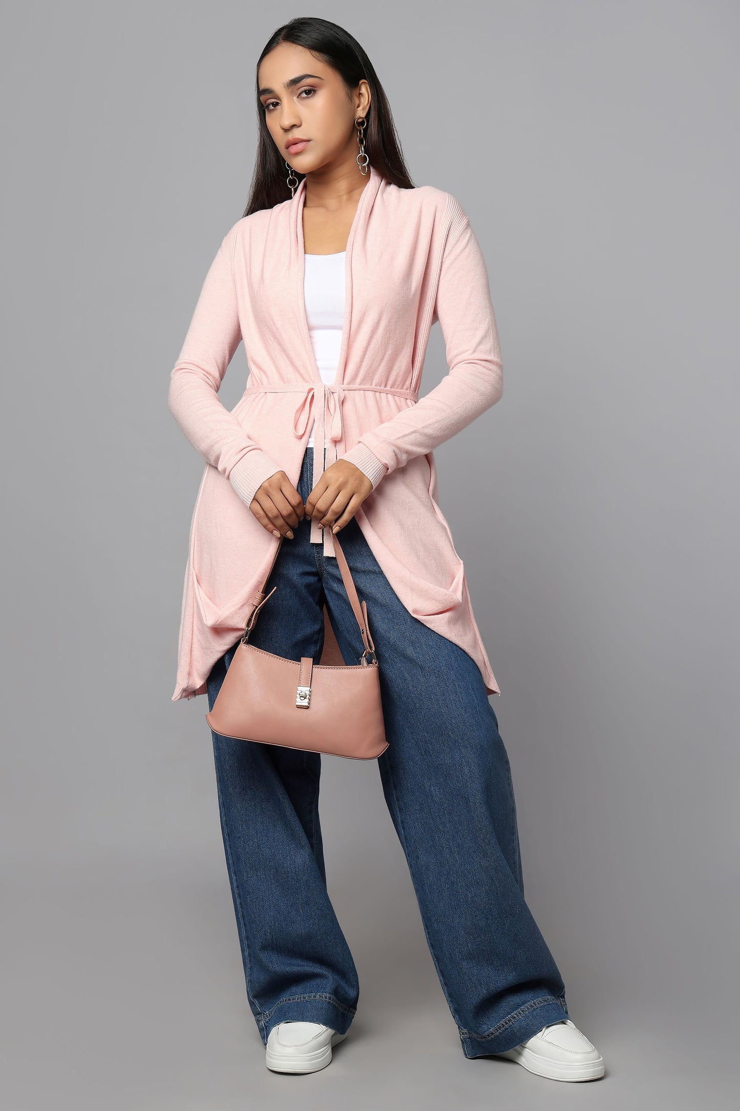 Versatile Belted Knitwear - Pink