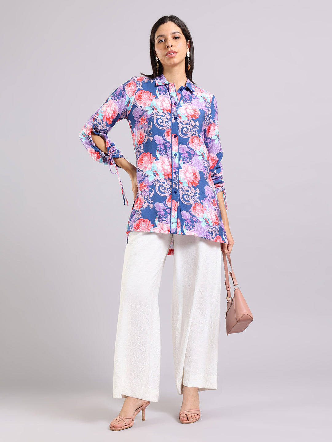 Purple Floral Print Long Sleeve Tunic