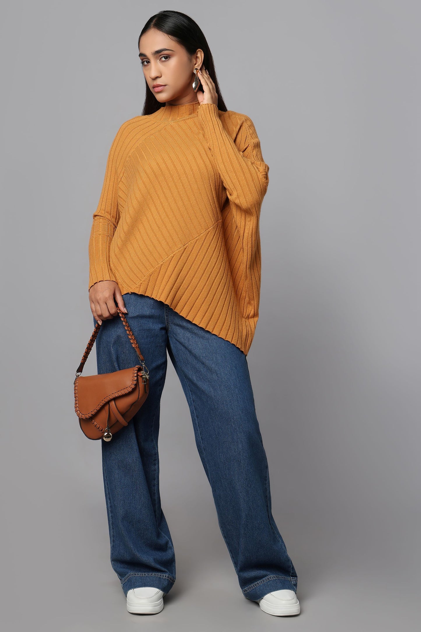 Effortlessly Chic Asymmetrical Sweater - Ocher