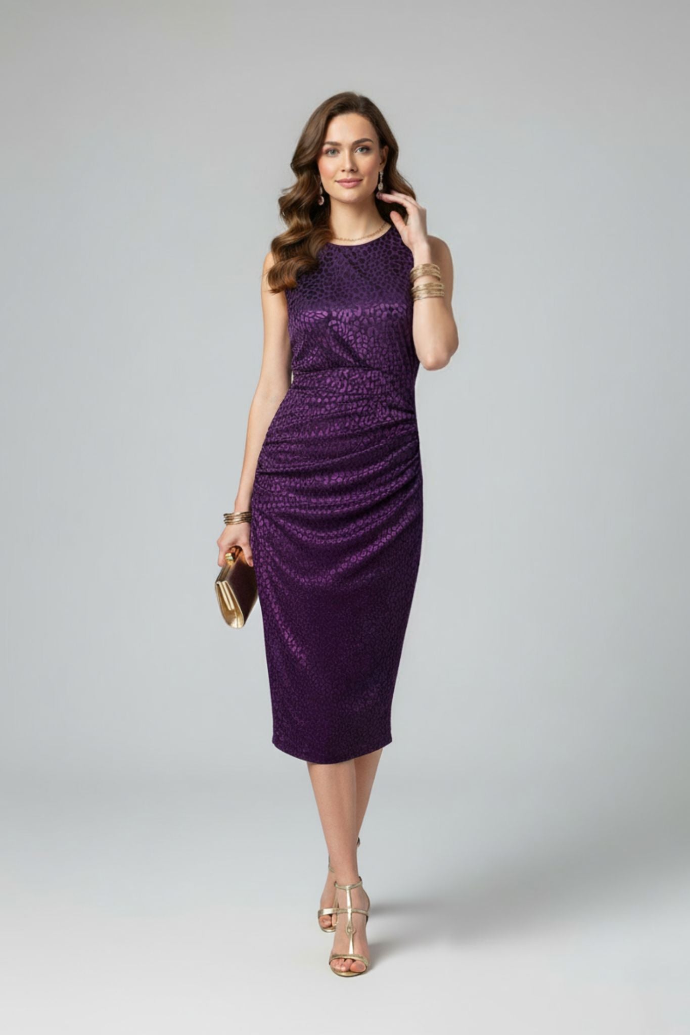 Velvet Burnout Purple Soft Evening Midi Dress