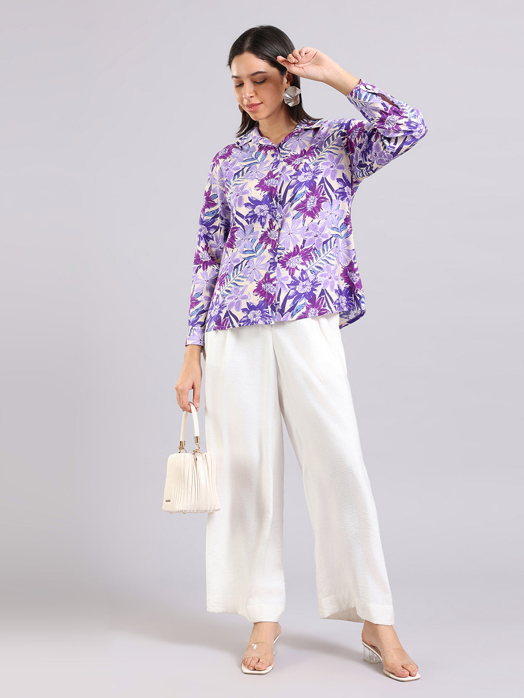 Tropical Floral Print Button-Down Shirt