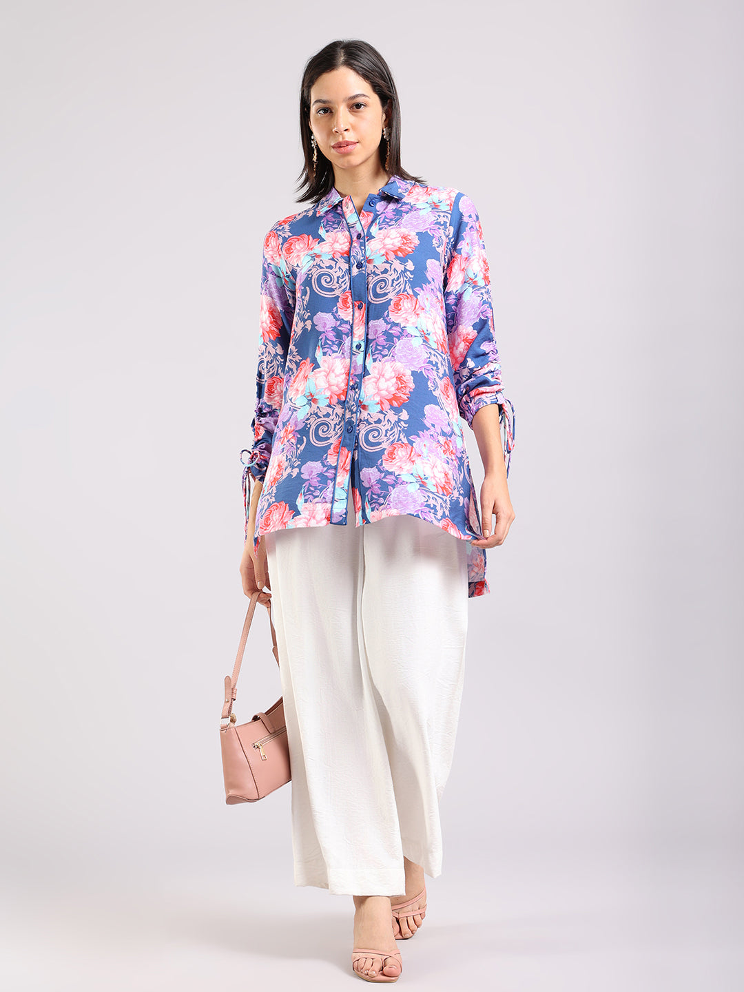 Purple Floral Print Long Sleeve Tunic
