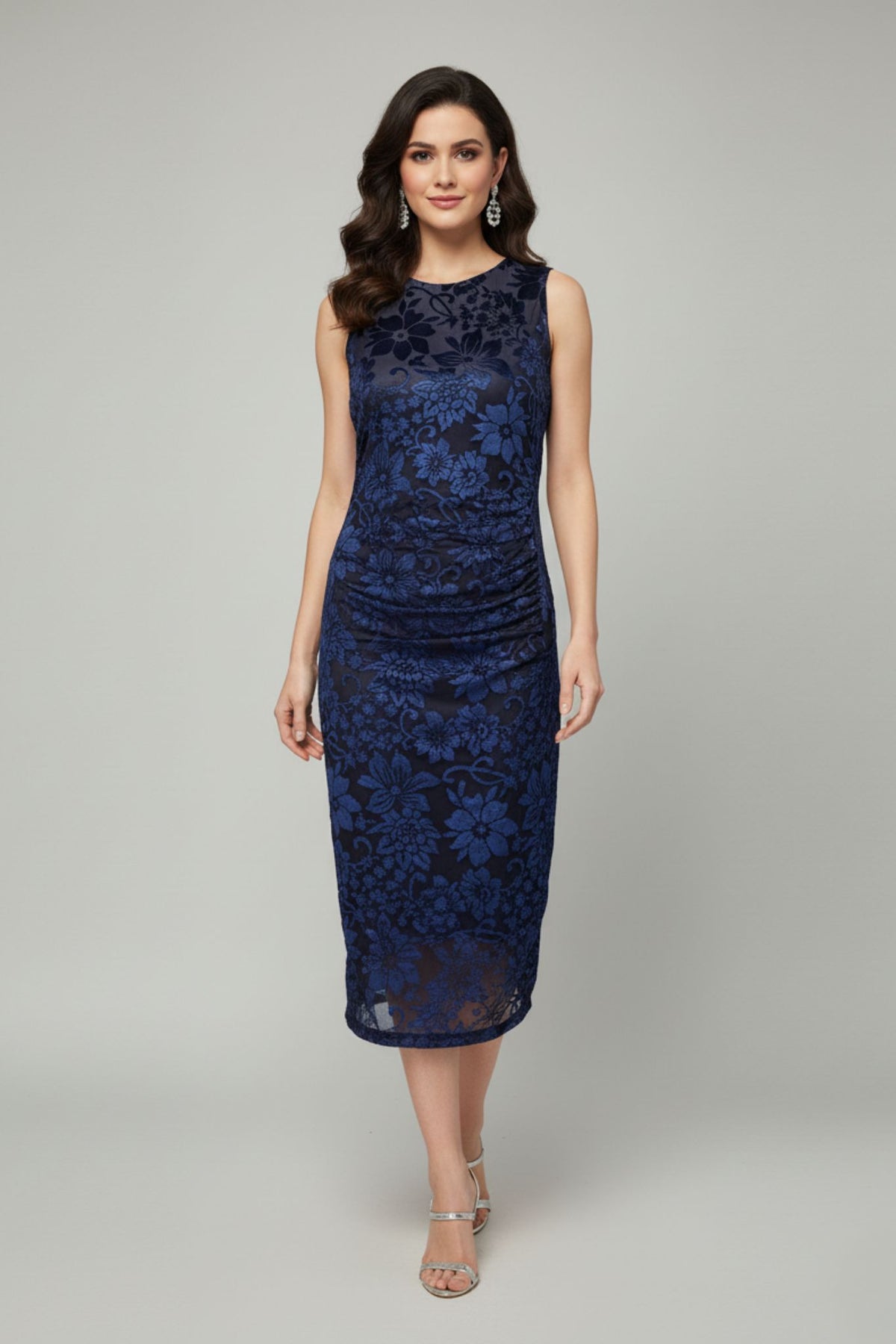Velvet Burnout Blue Bodycon Midi Dress