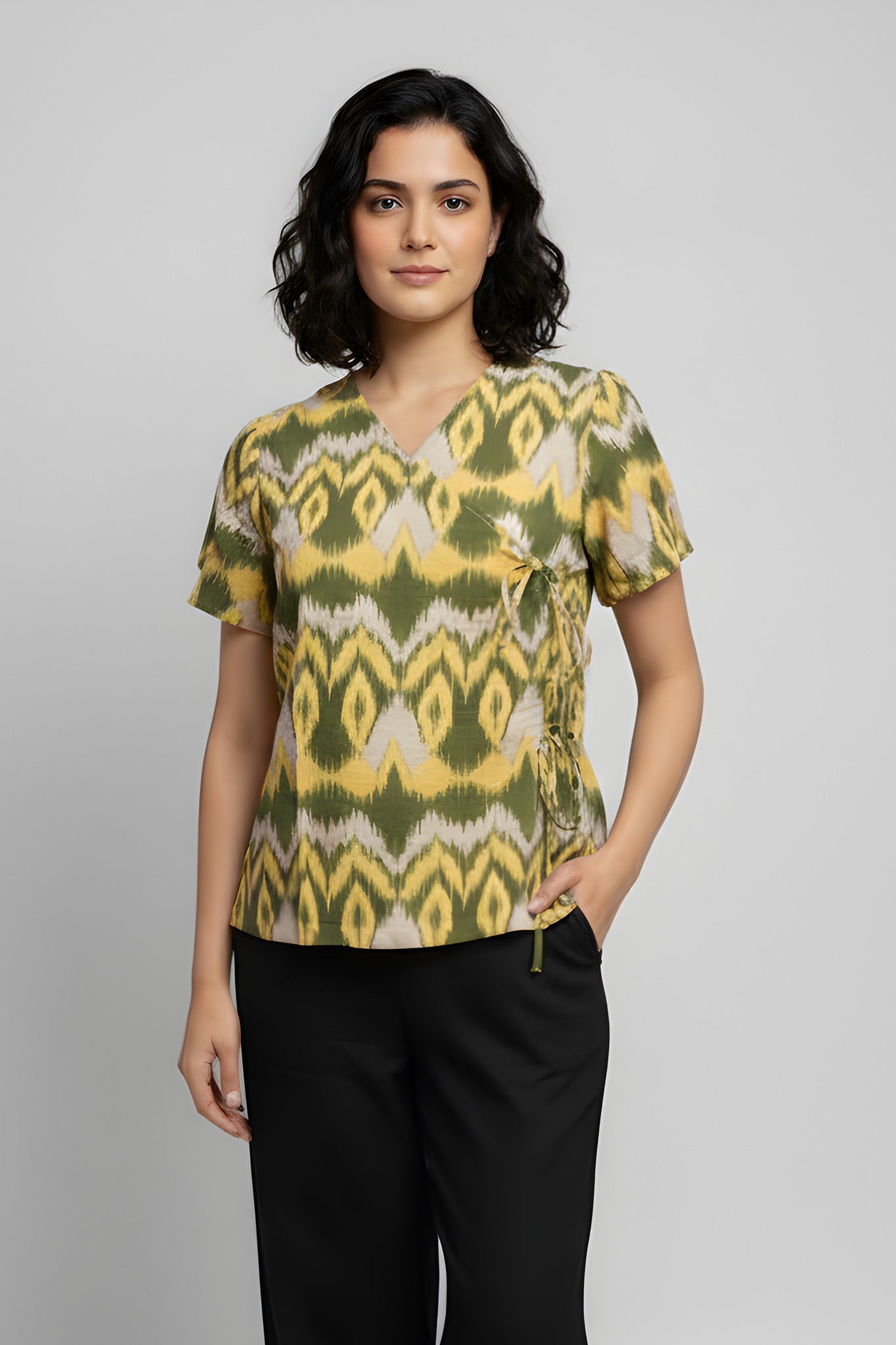 Green Ikat Tie-Up Top