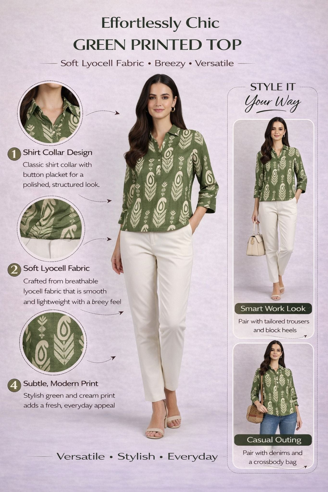 Shirt Collar Top - Green | Lyocell