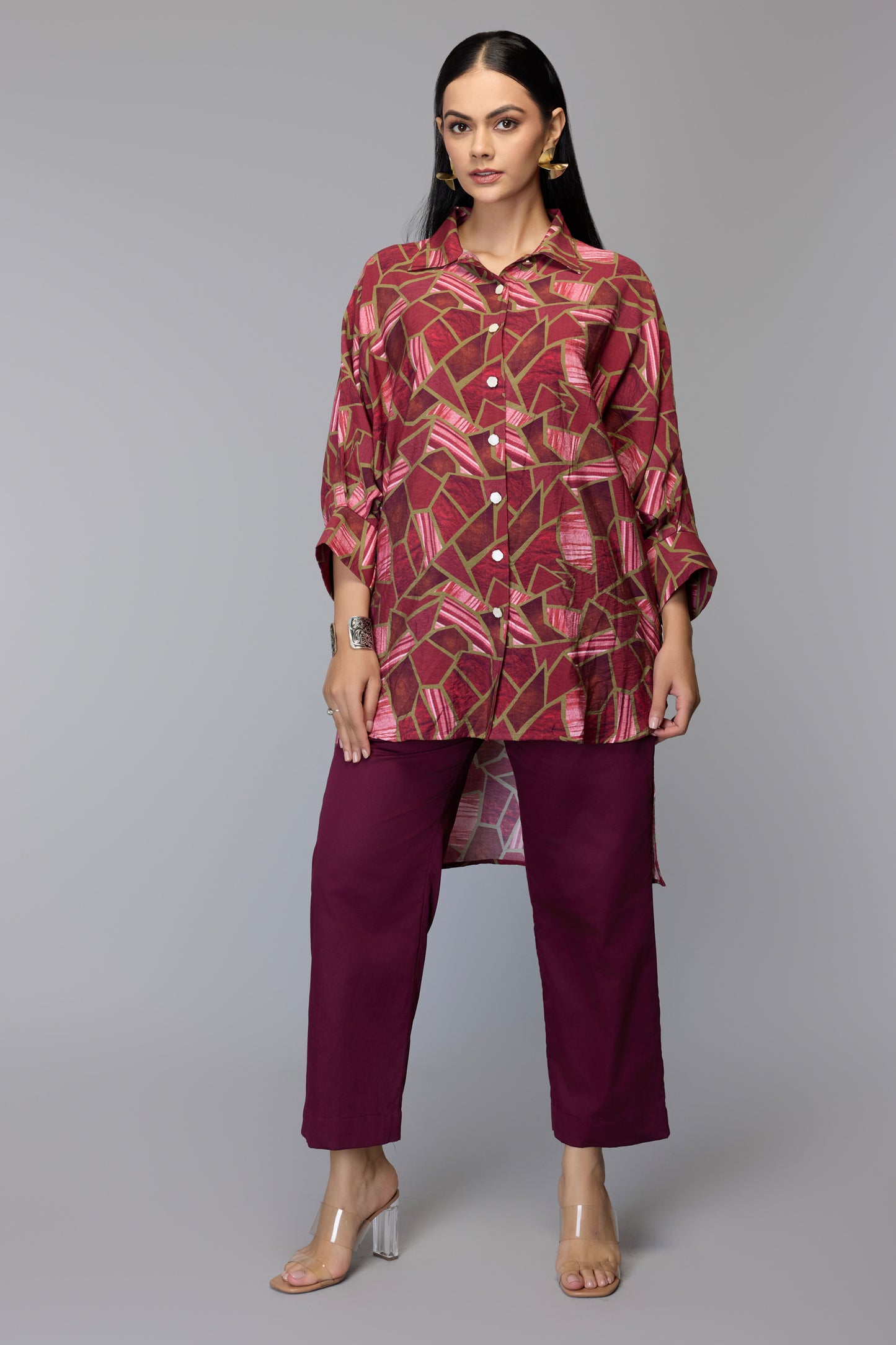Cranberry Geometric Print Tunic