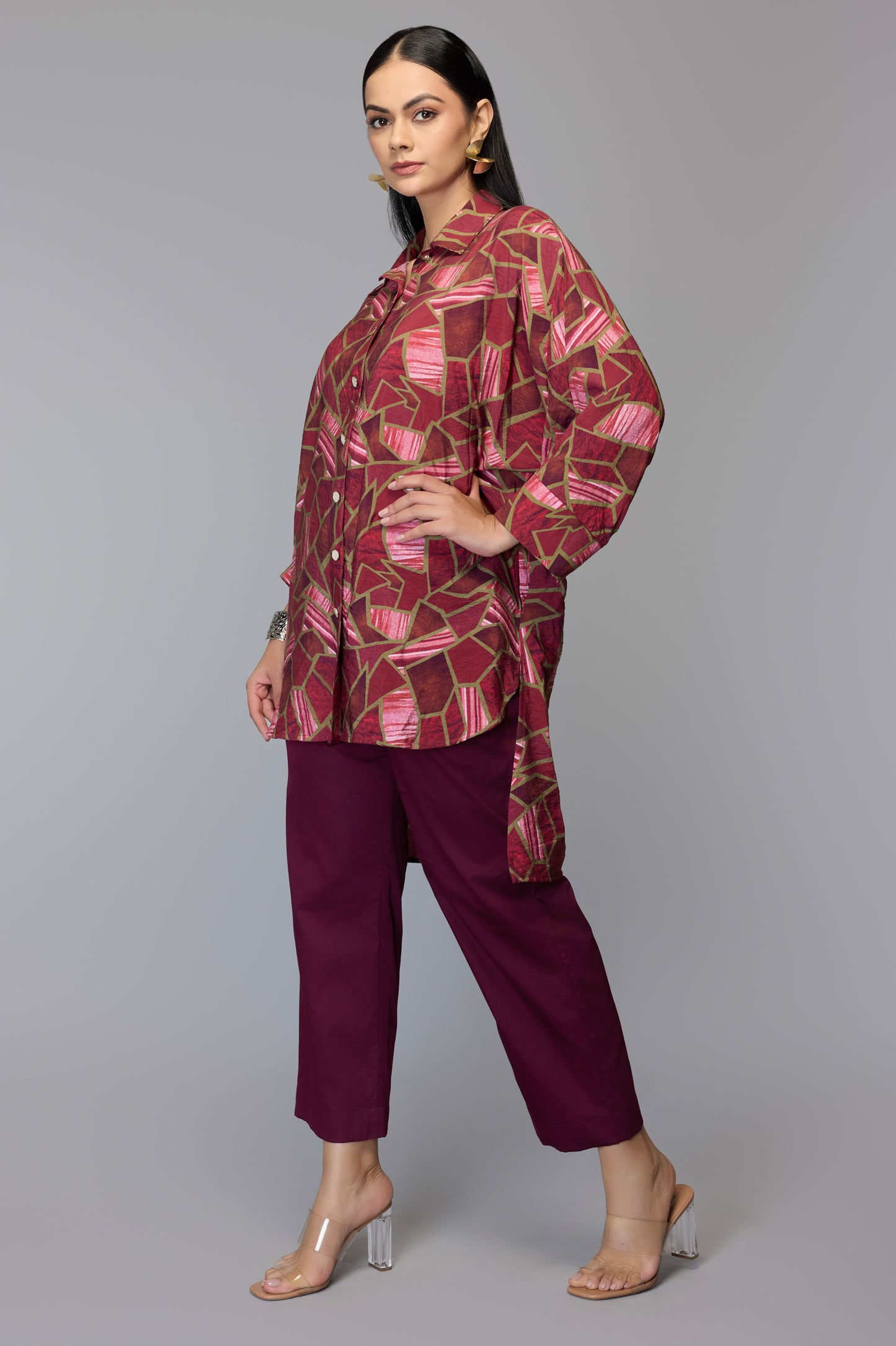 Cranberry Geometric Print Tunic