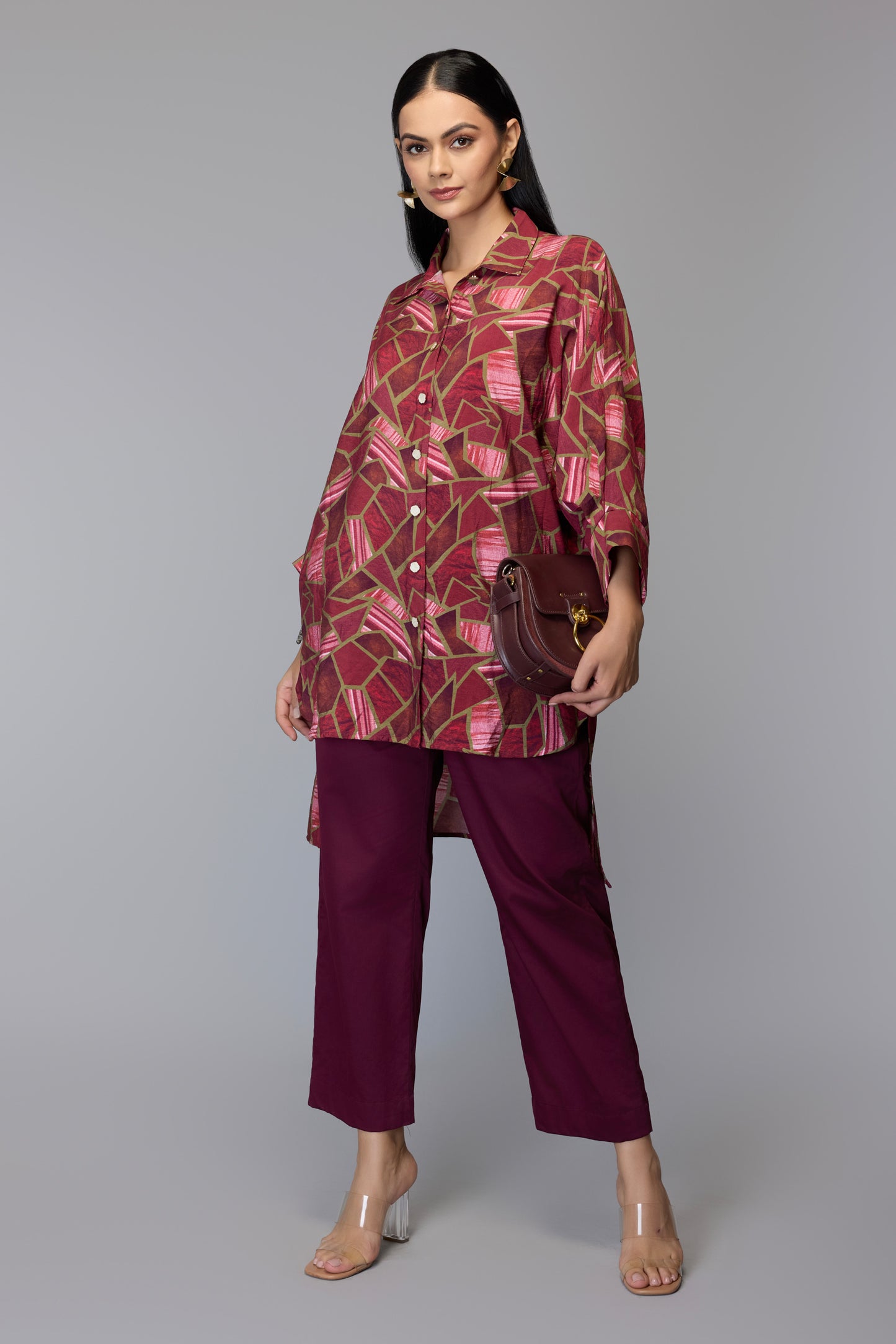 Cranberry Geometric Print Tunic