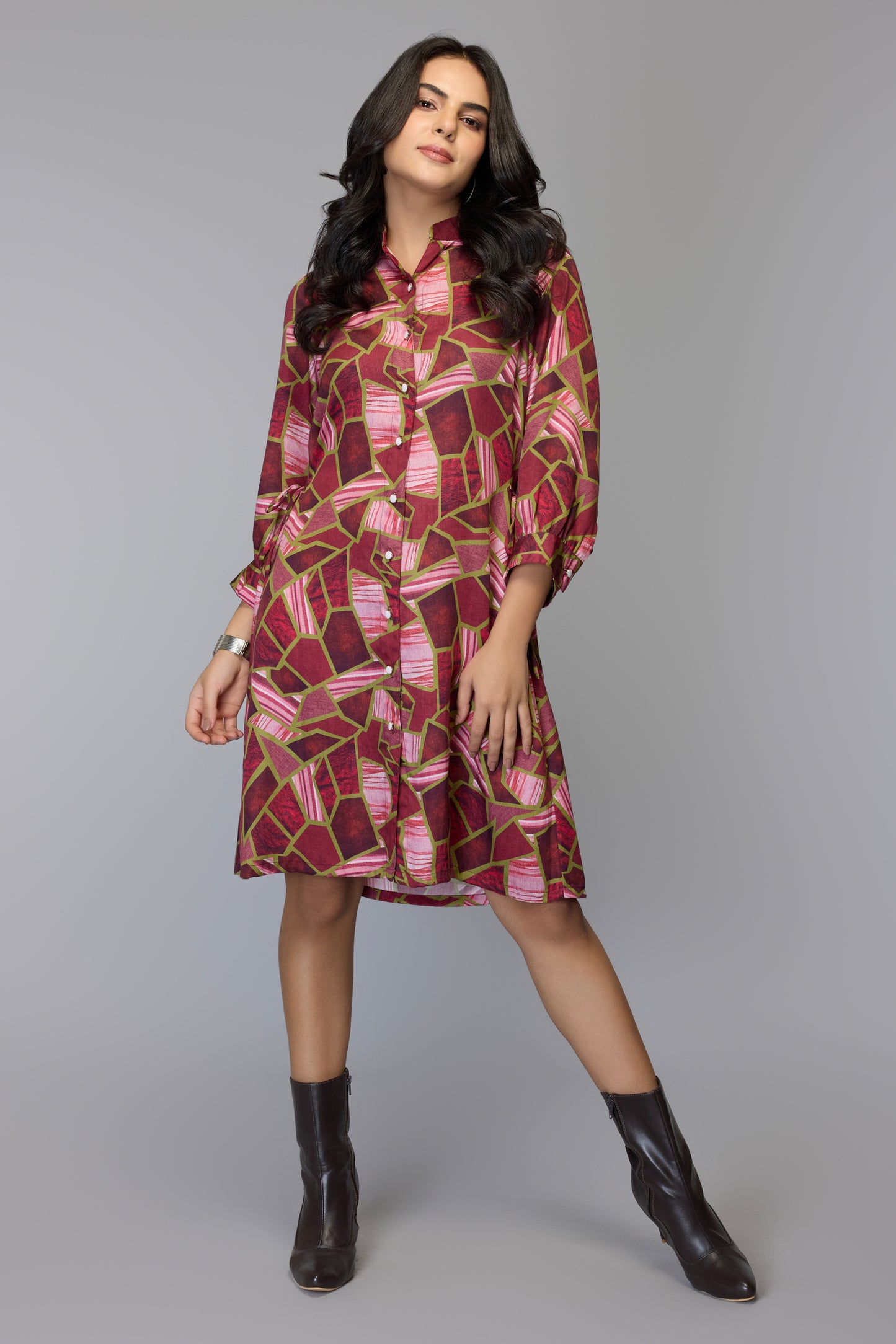 Eliza Cranberry Geometric Dress