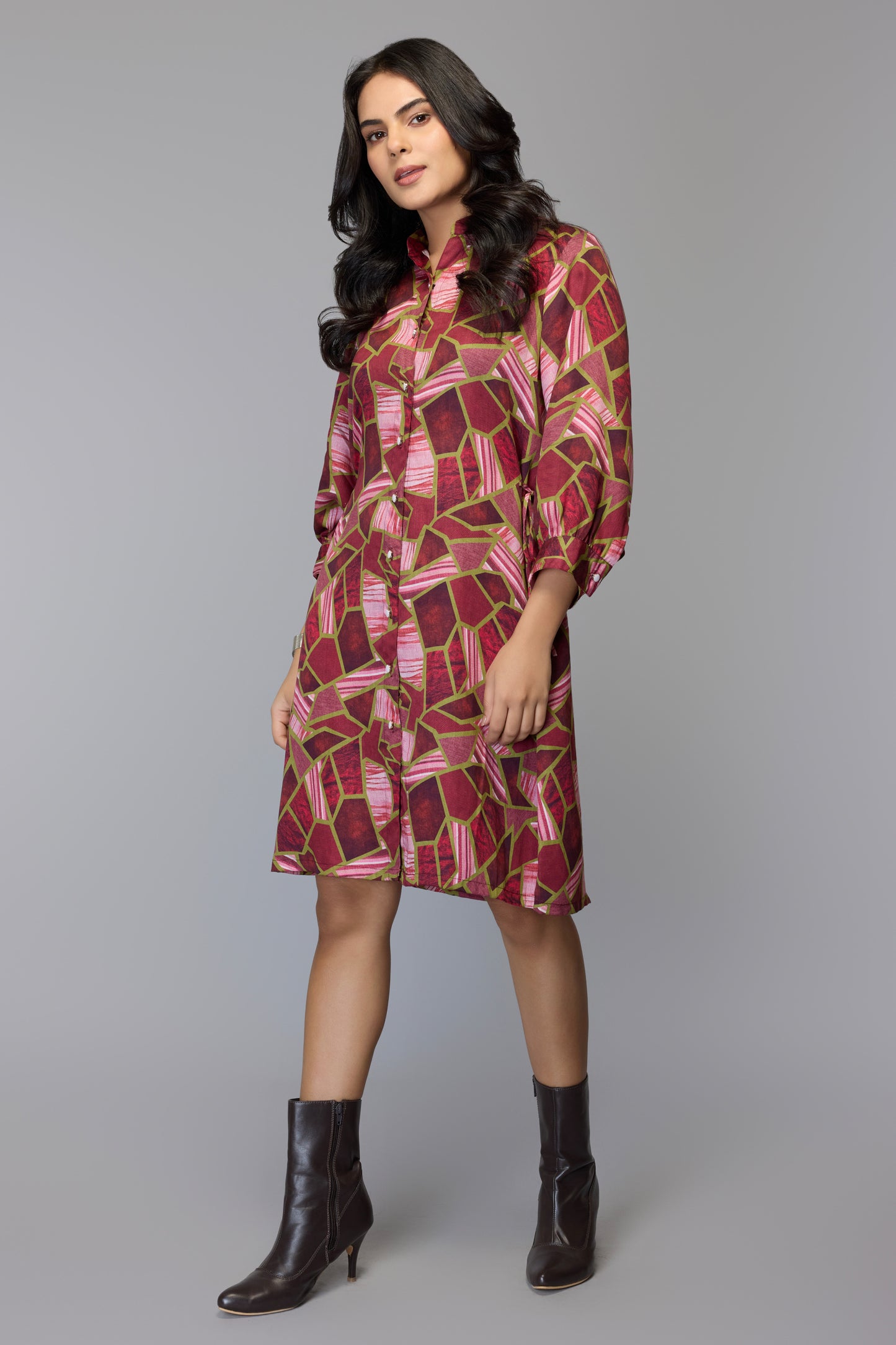Eliza Cranberry Geometric Dress