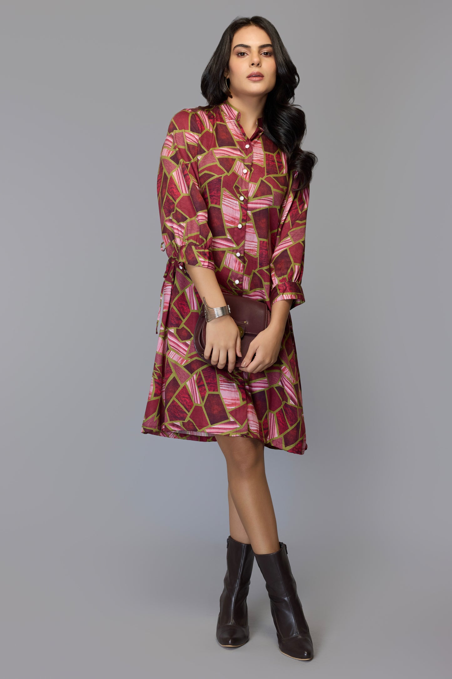 Eliza Cranberry Geometric Dress