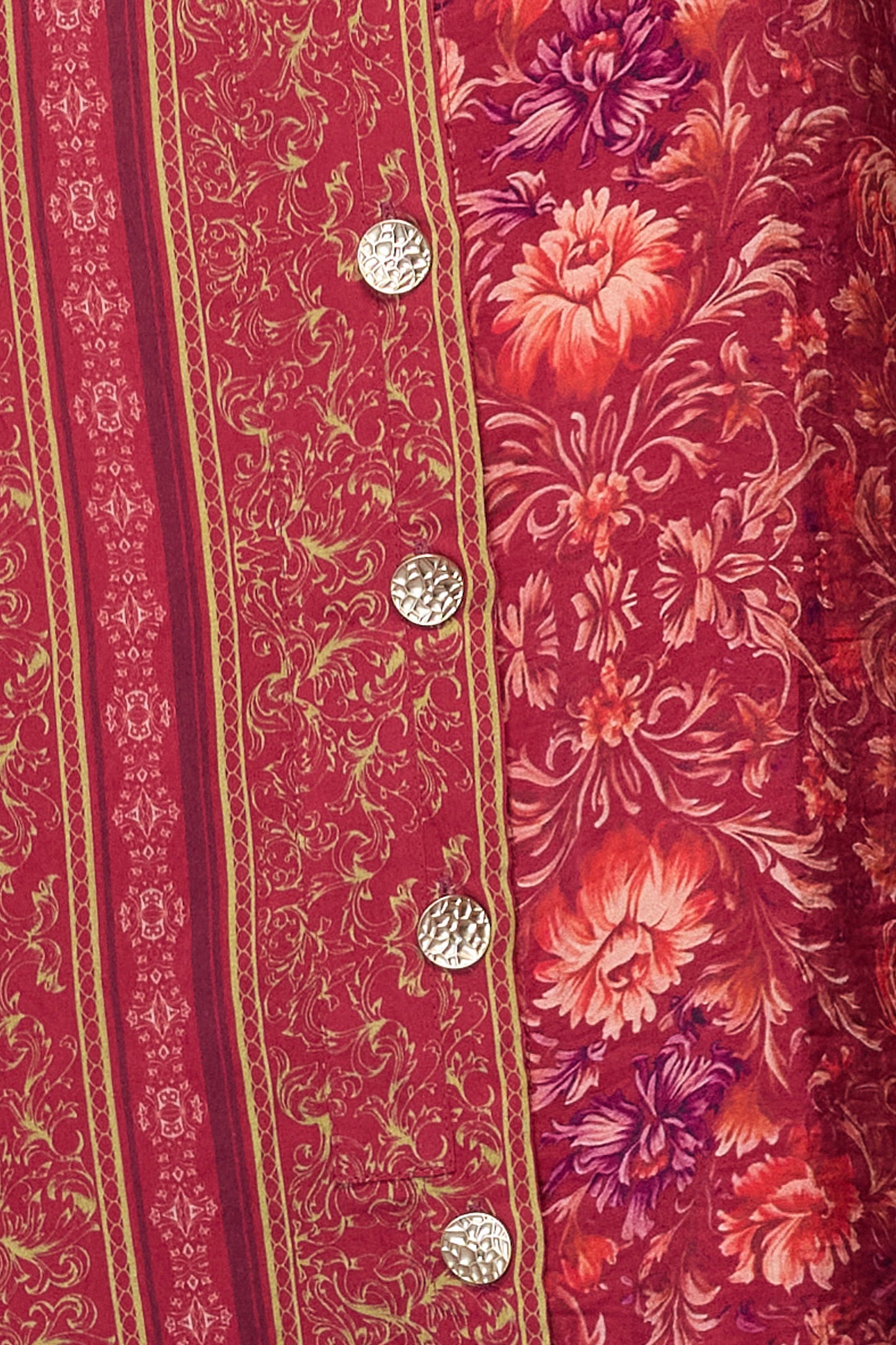 Cranberry Floral Button-Down Top