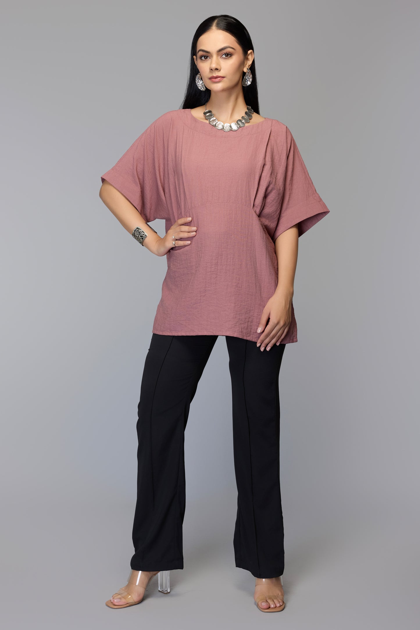 Maroon Minimal Relaxed Tunic Top