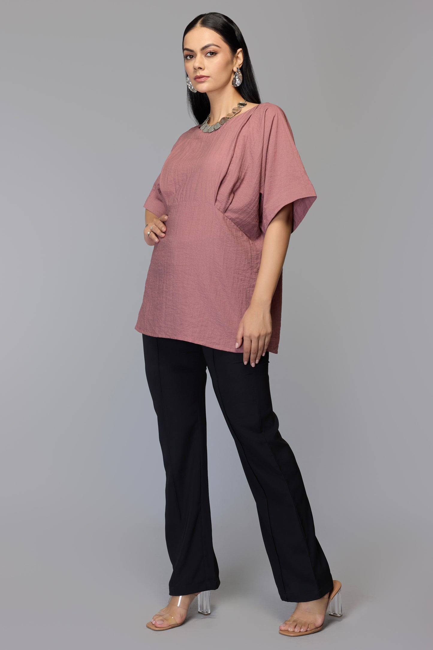 Maroon Minimal Relaxed Tunic Top