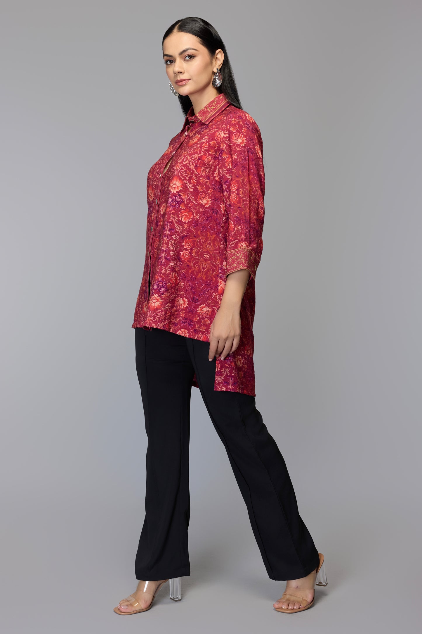Floral Cranberry High-Low Top