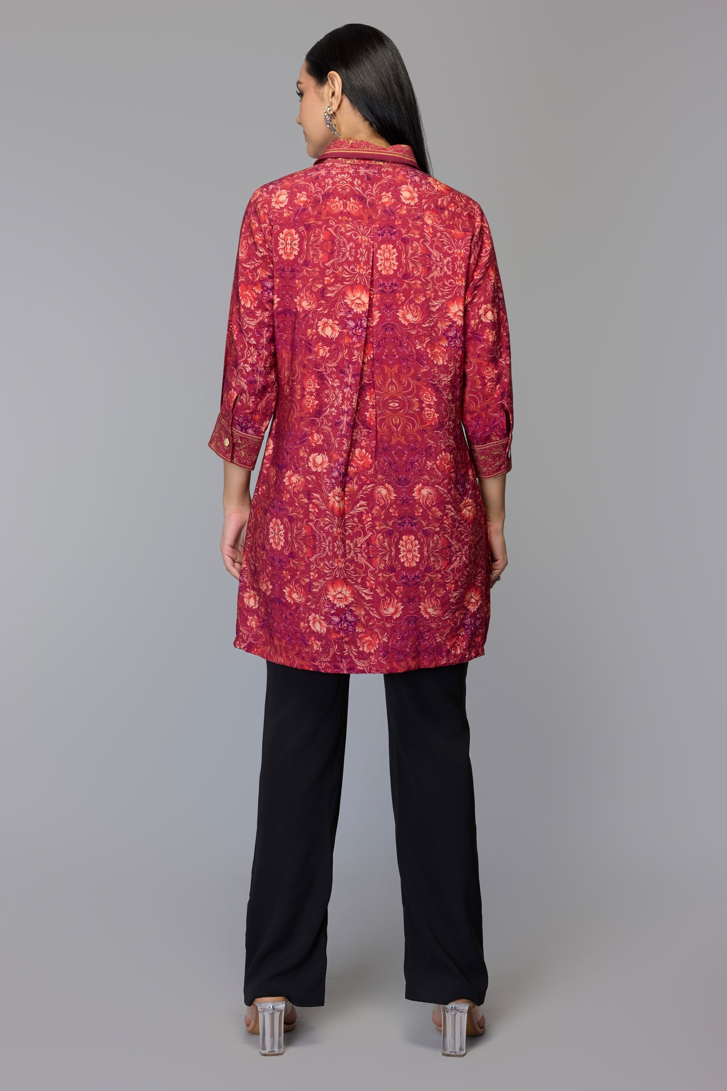 Floral Cranberry High-Low Top