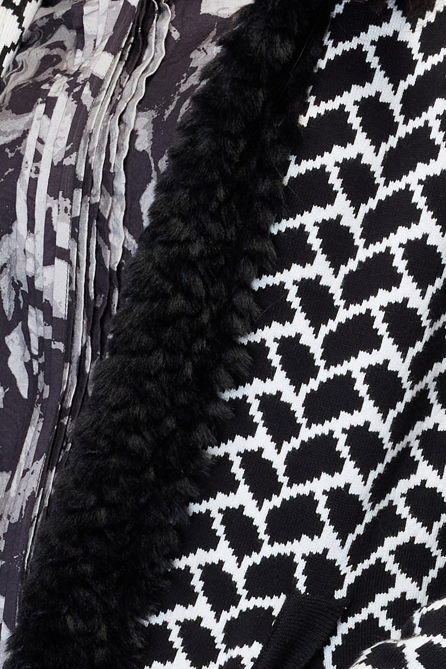 Faux Fur Geometric Knit Sweater