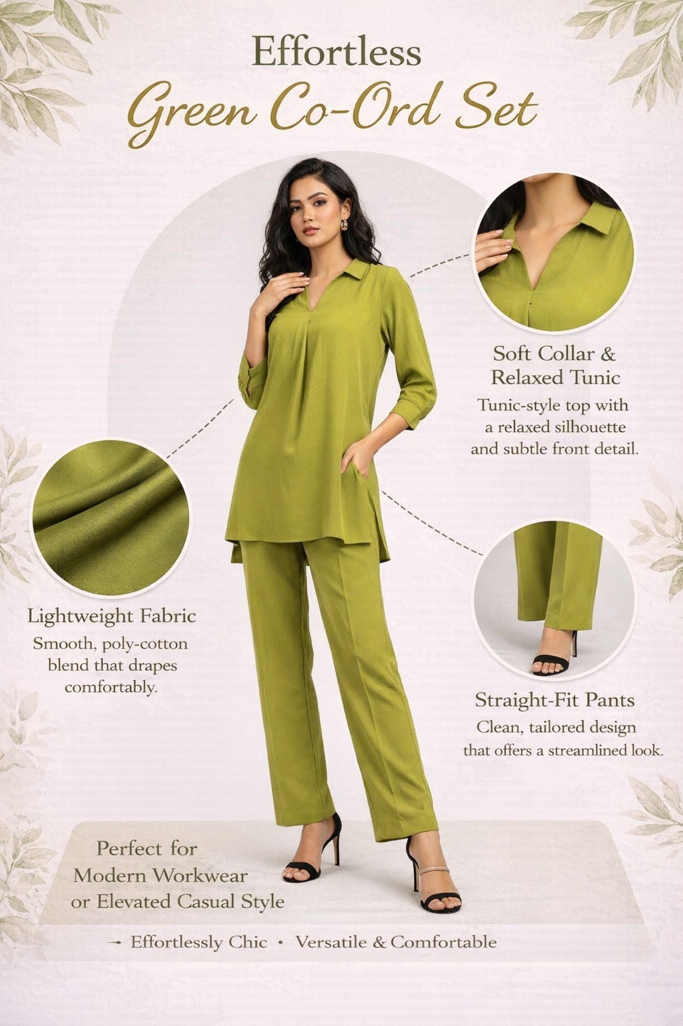 Everyday Ease Co-Ord Set - Green | Polyester