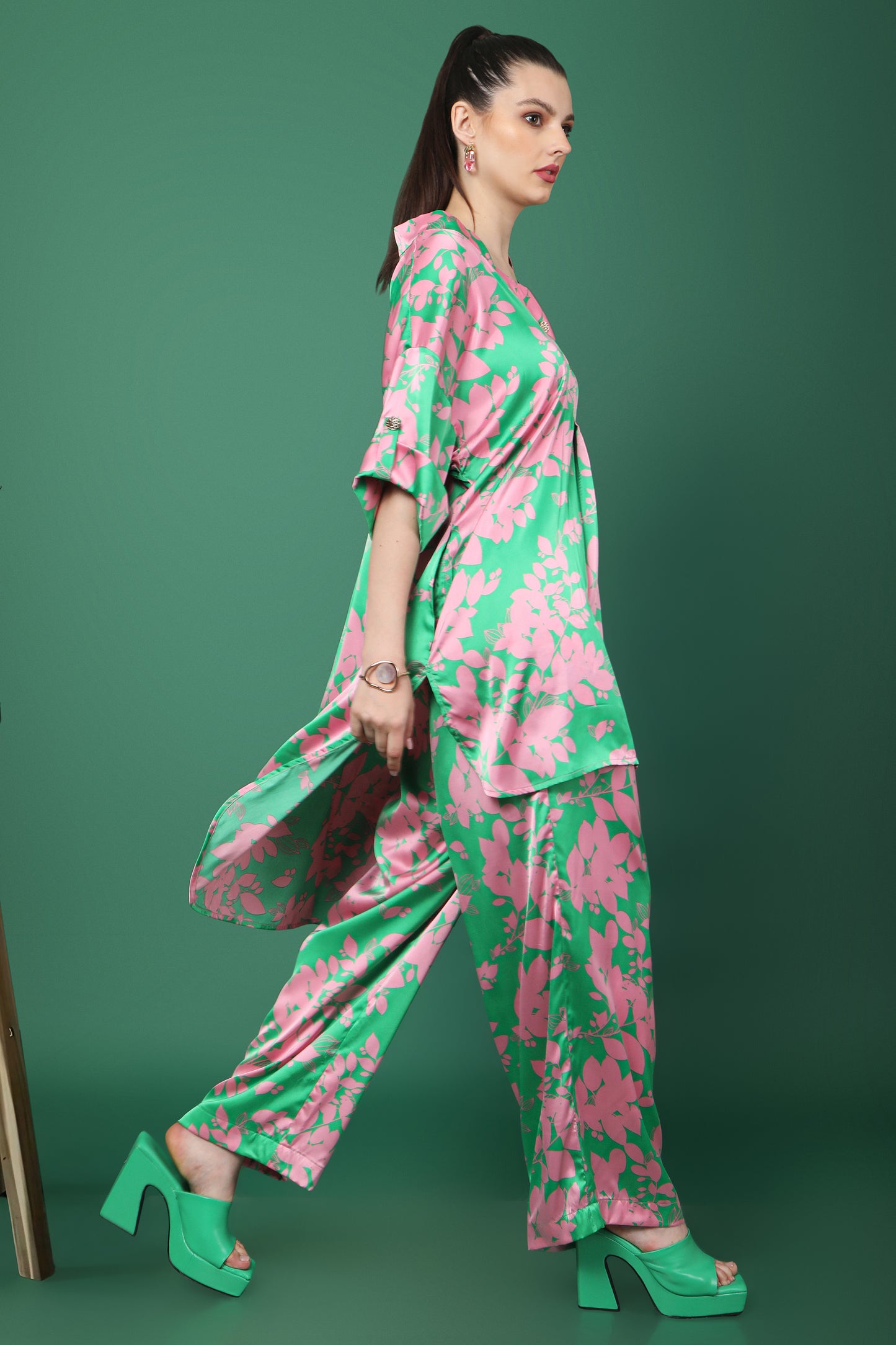 Green Floral Print Co-Ord Set