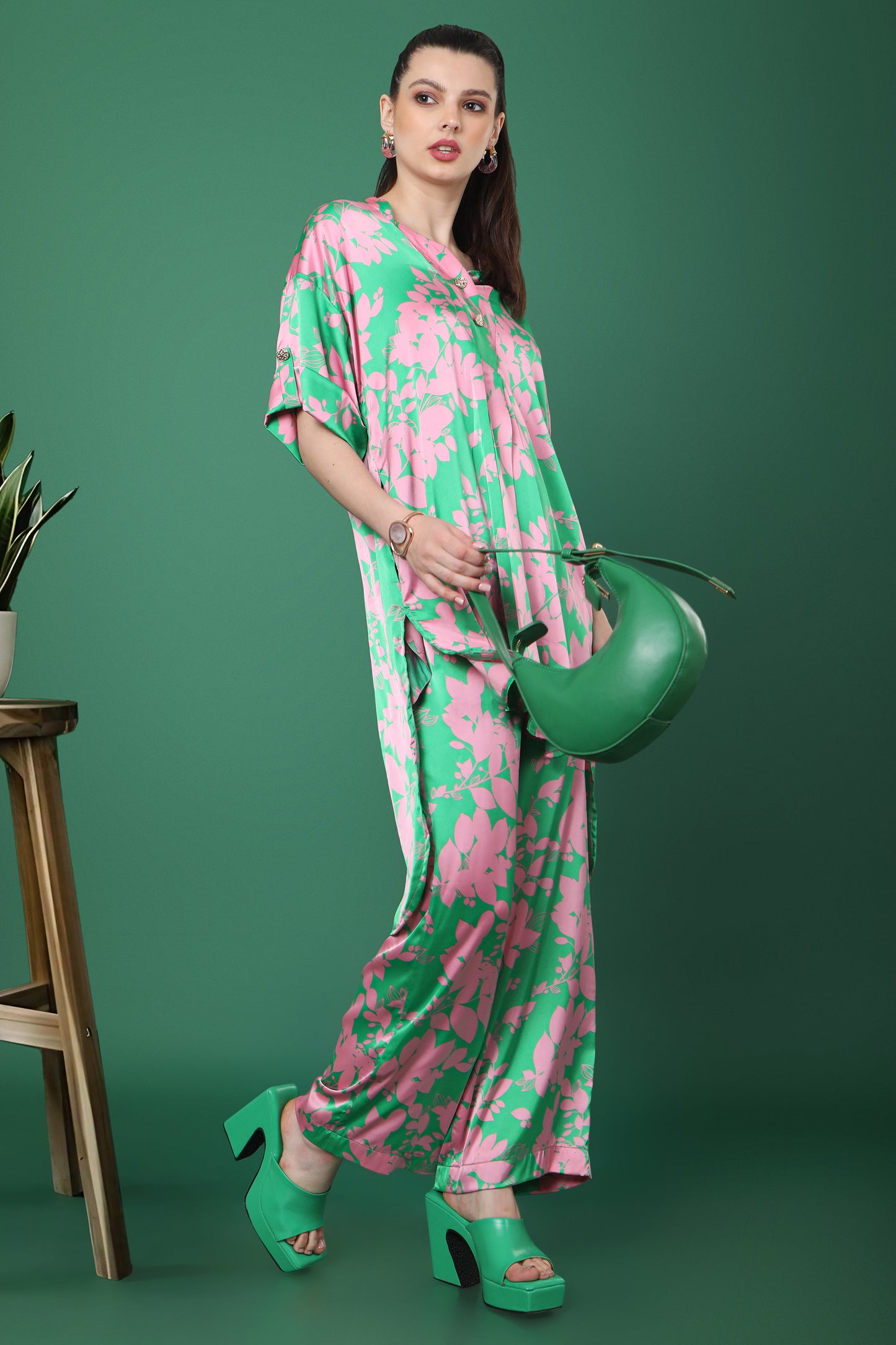 Green Floral Print Co-Ord Set