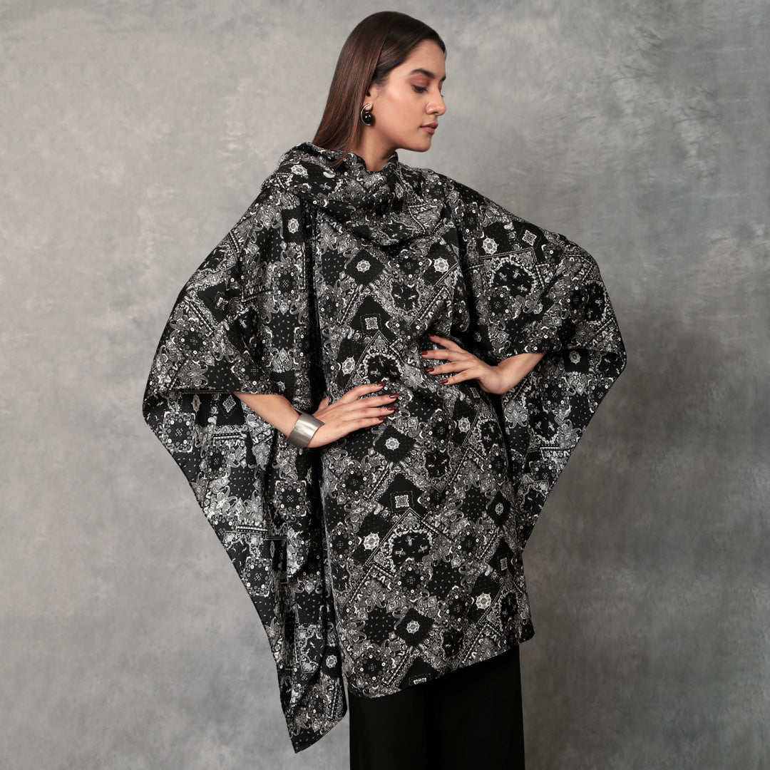 Scarf Print Cowl Neck Kaftan