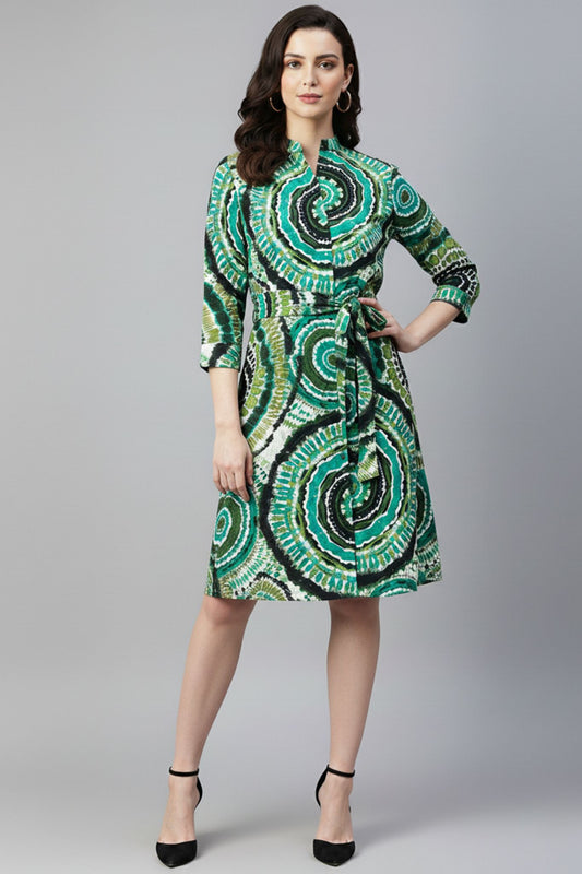 Spiral Print Tie-Waist Dress