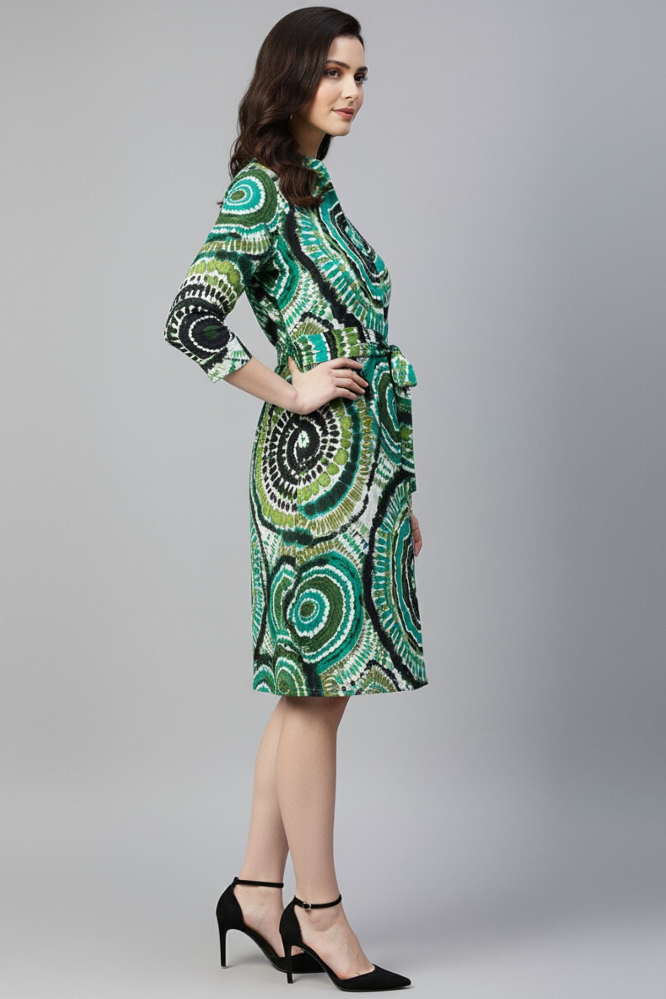 Spiral Print Tie-Waist Dress
