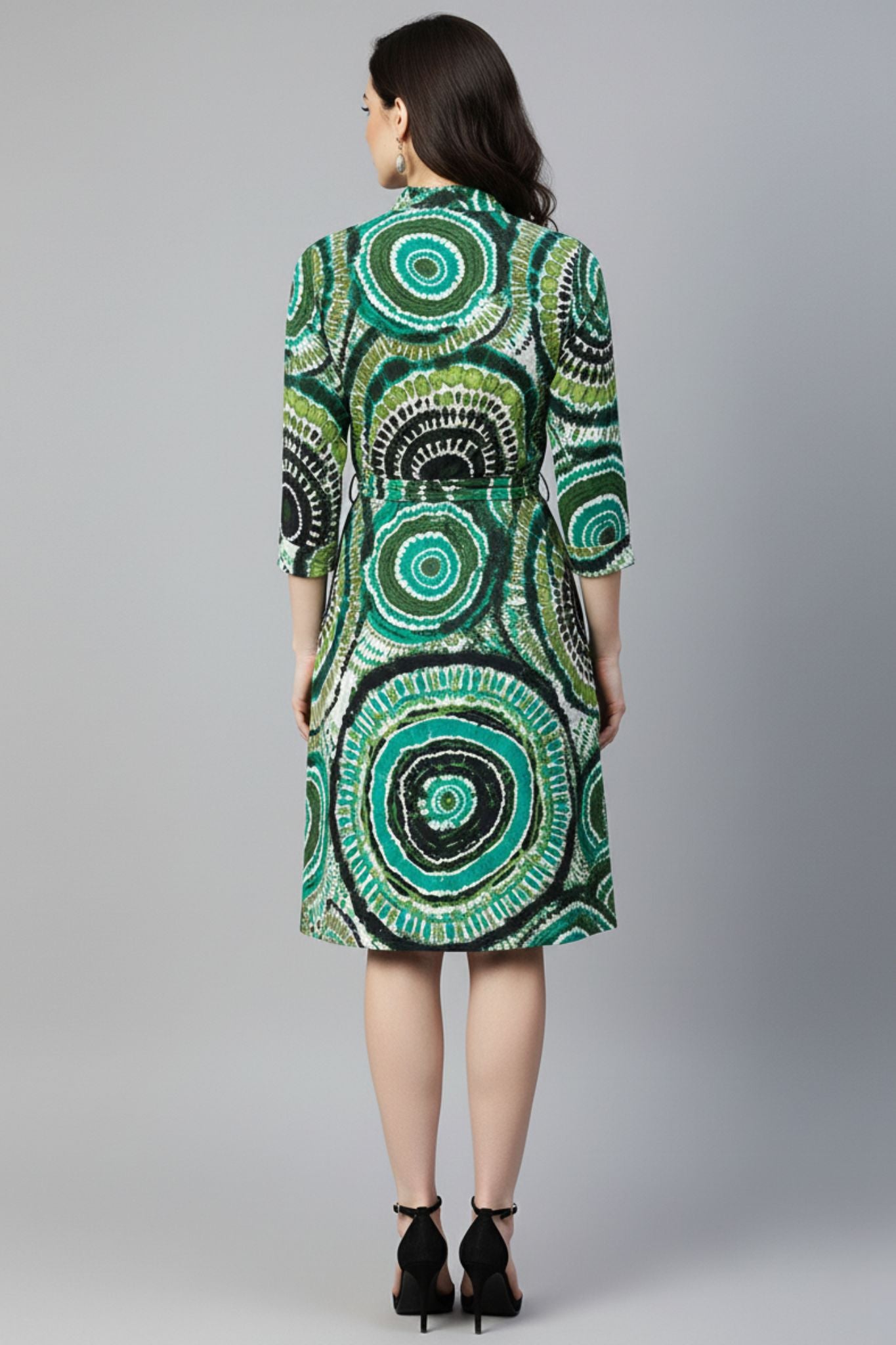 Spiral Print Tie-Waist Dress