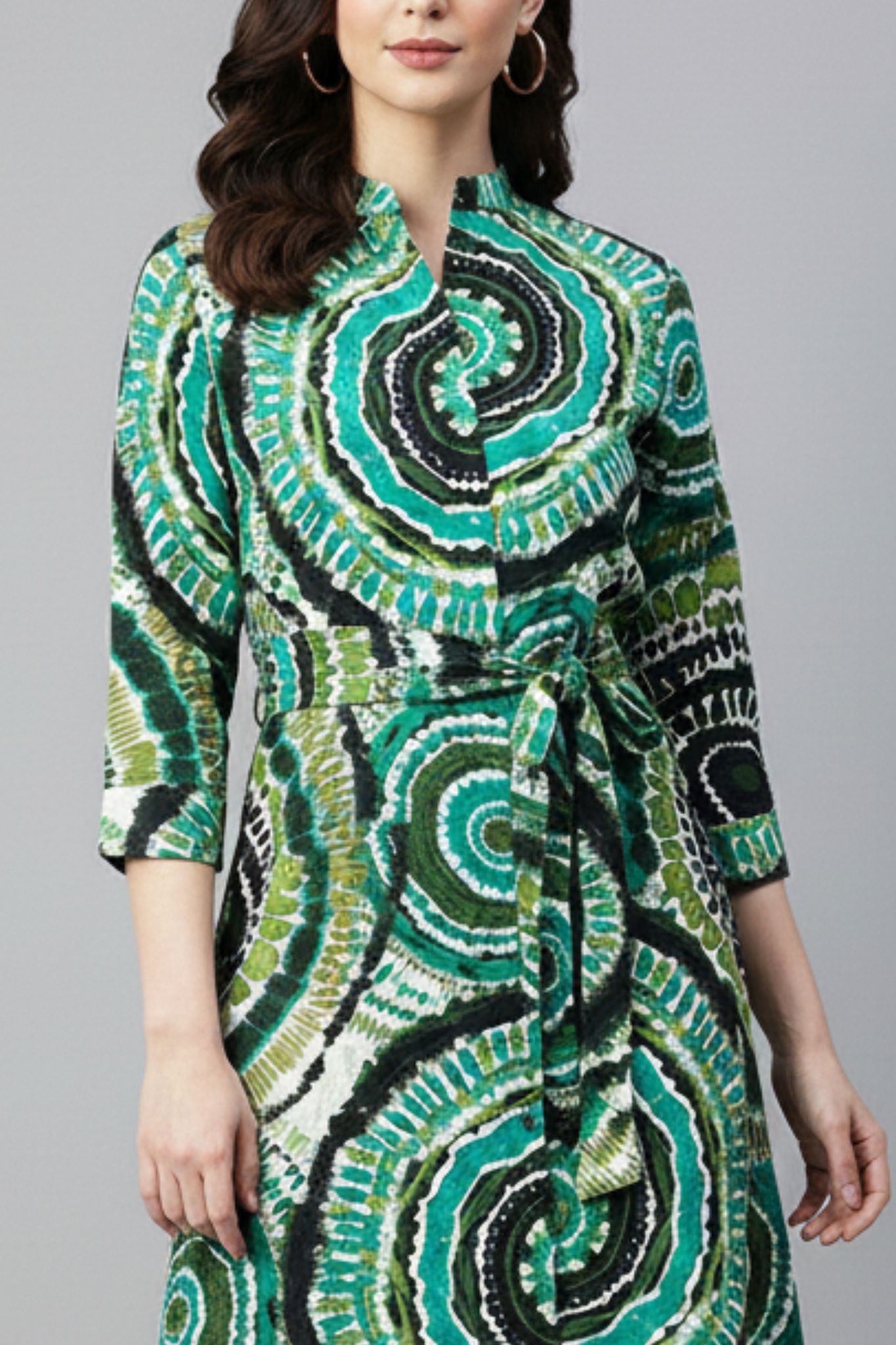 Spiral Print Tie-Waist Dress