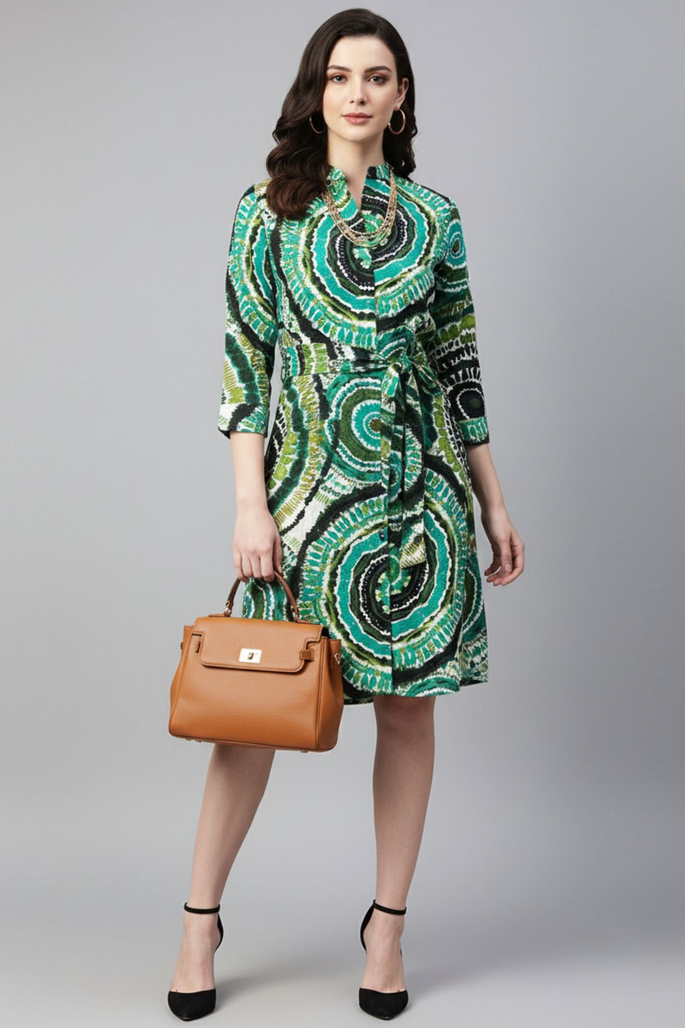 Spiral Print Tie-Waist Dress