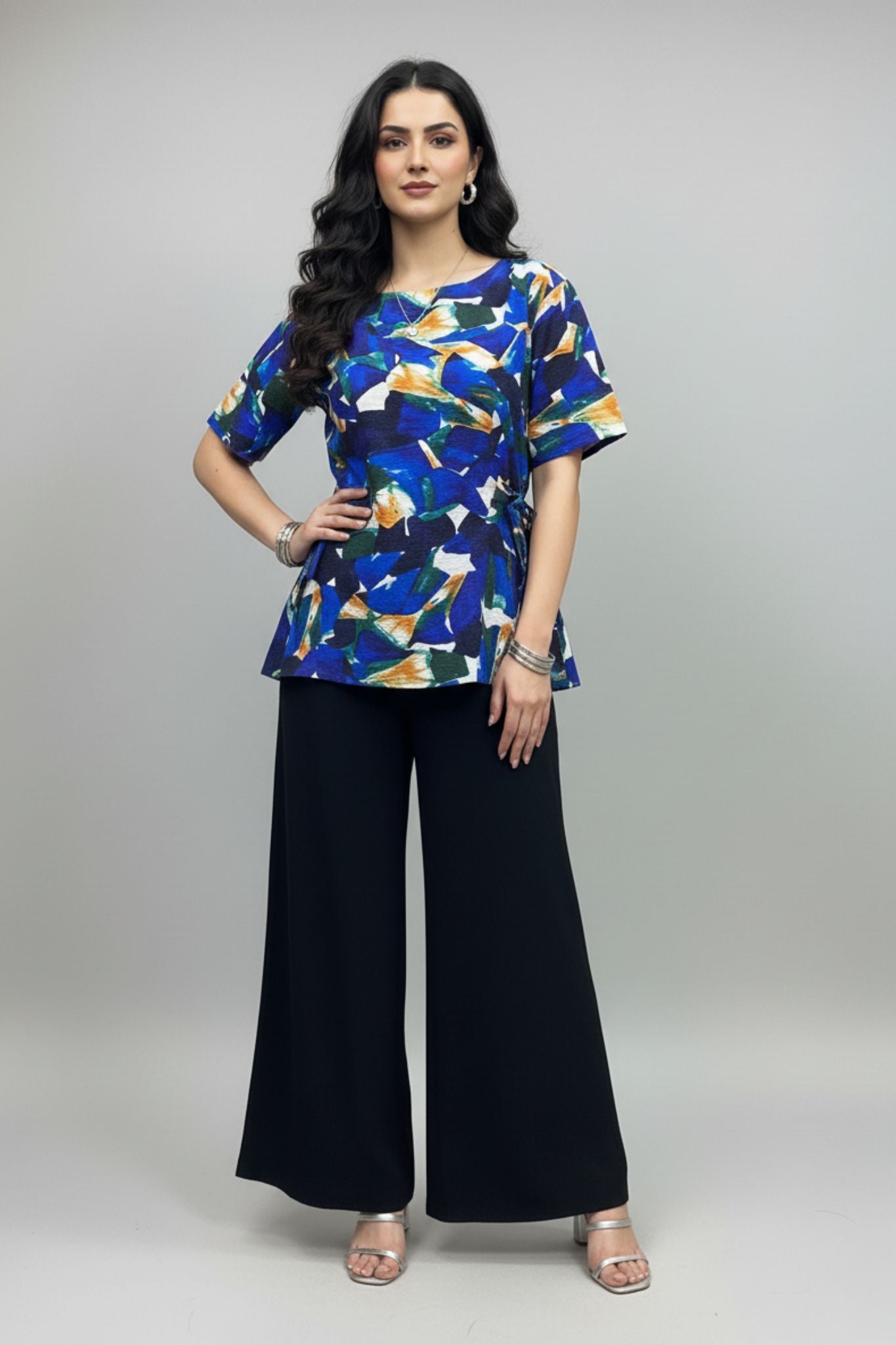 Blue Abstract Tie-Up Tunic