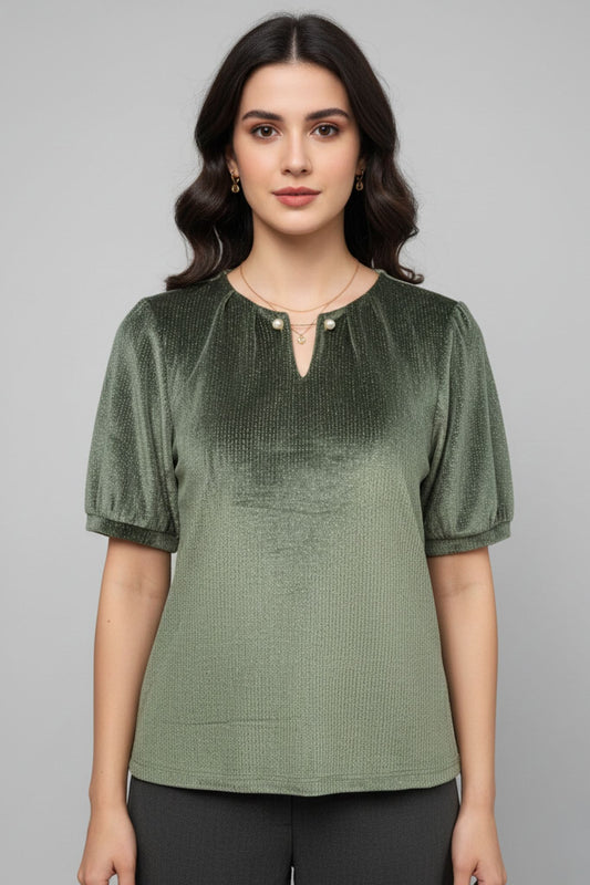 Olive Velvet Party Wear Top