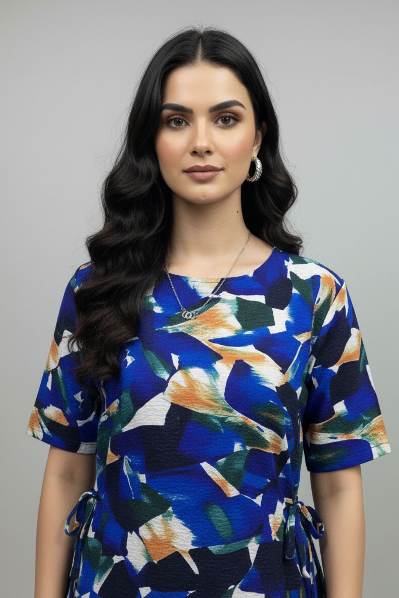 Blue Abstract Tie-Up Tunic