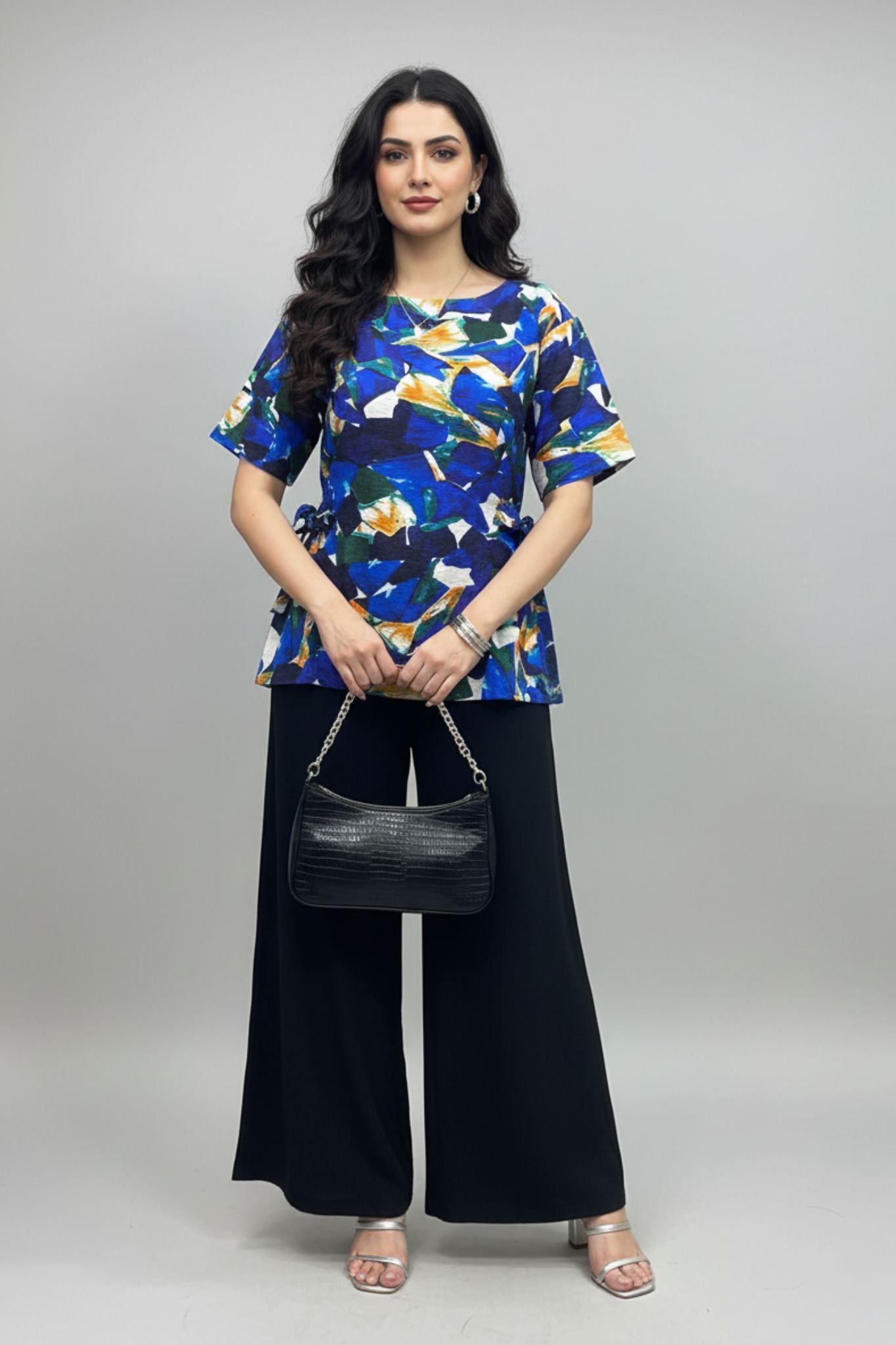 Blue Abstract Tie-Up Tunic