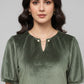 Olive Velvet Party Wear Top