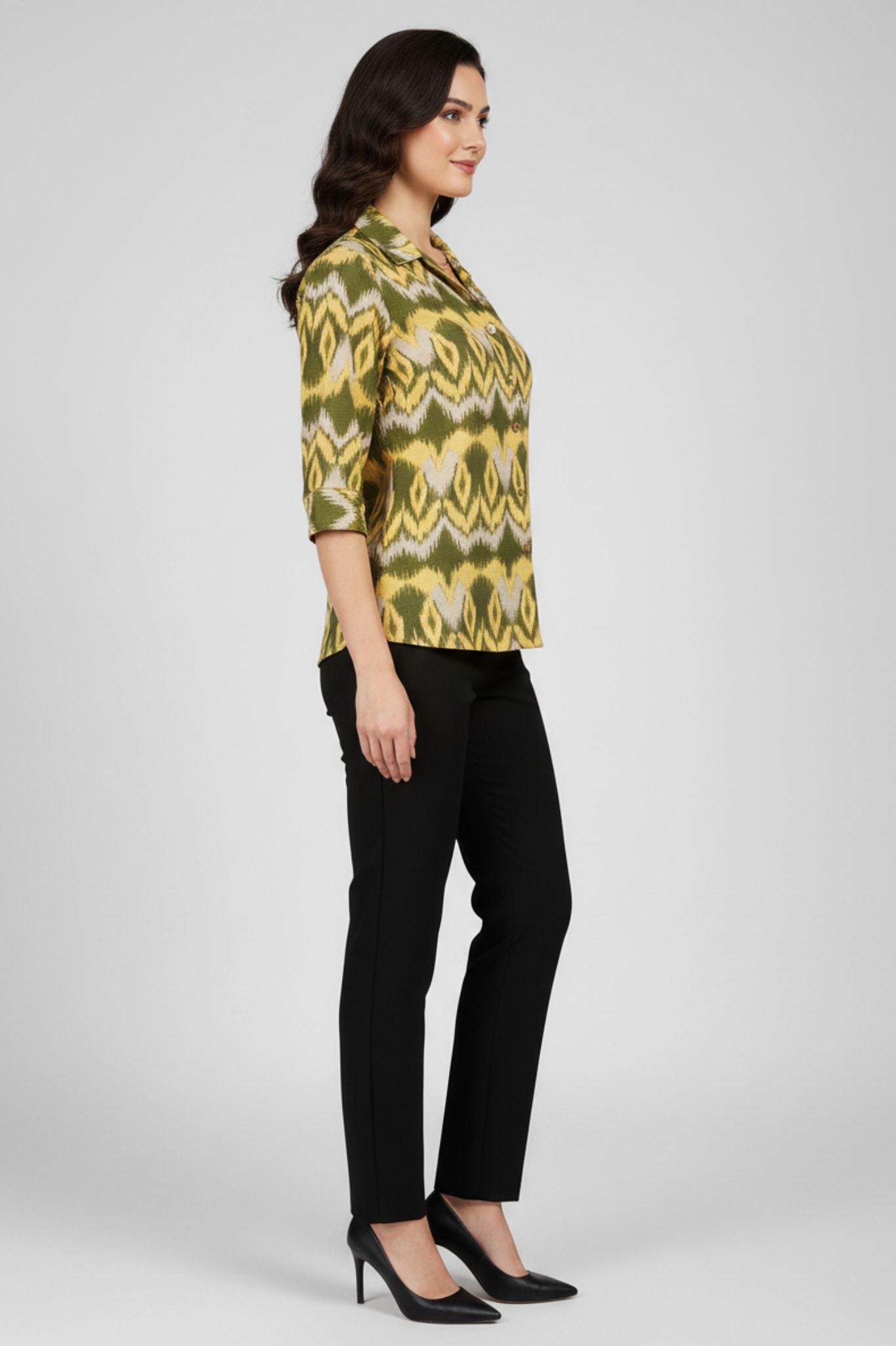 Green Ikat Print Shirt Top