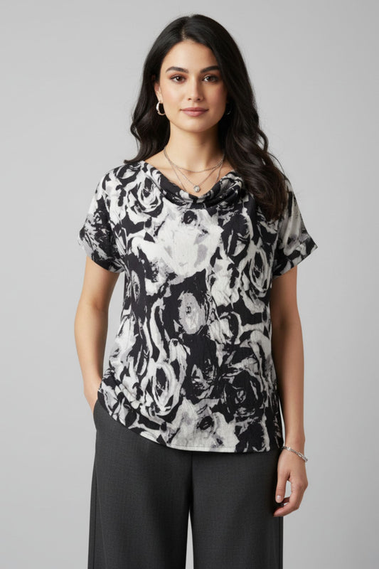 Inked Florals Cowl Top