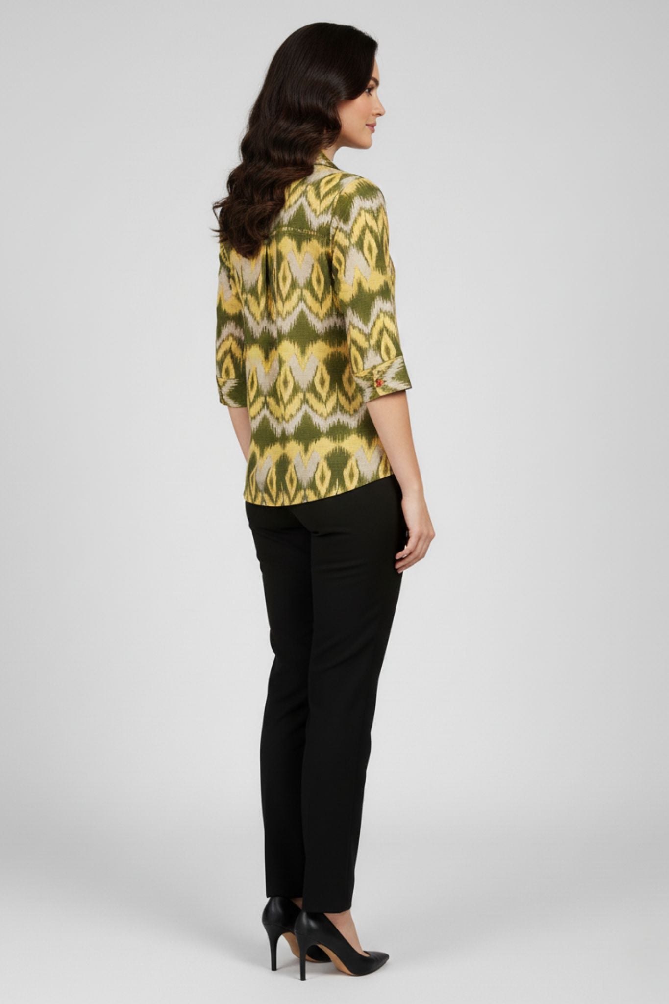 Green Ikat Print Shirt Top