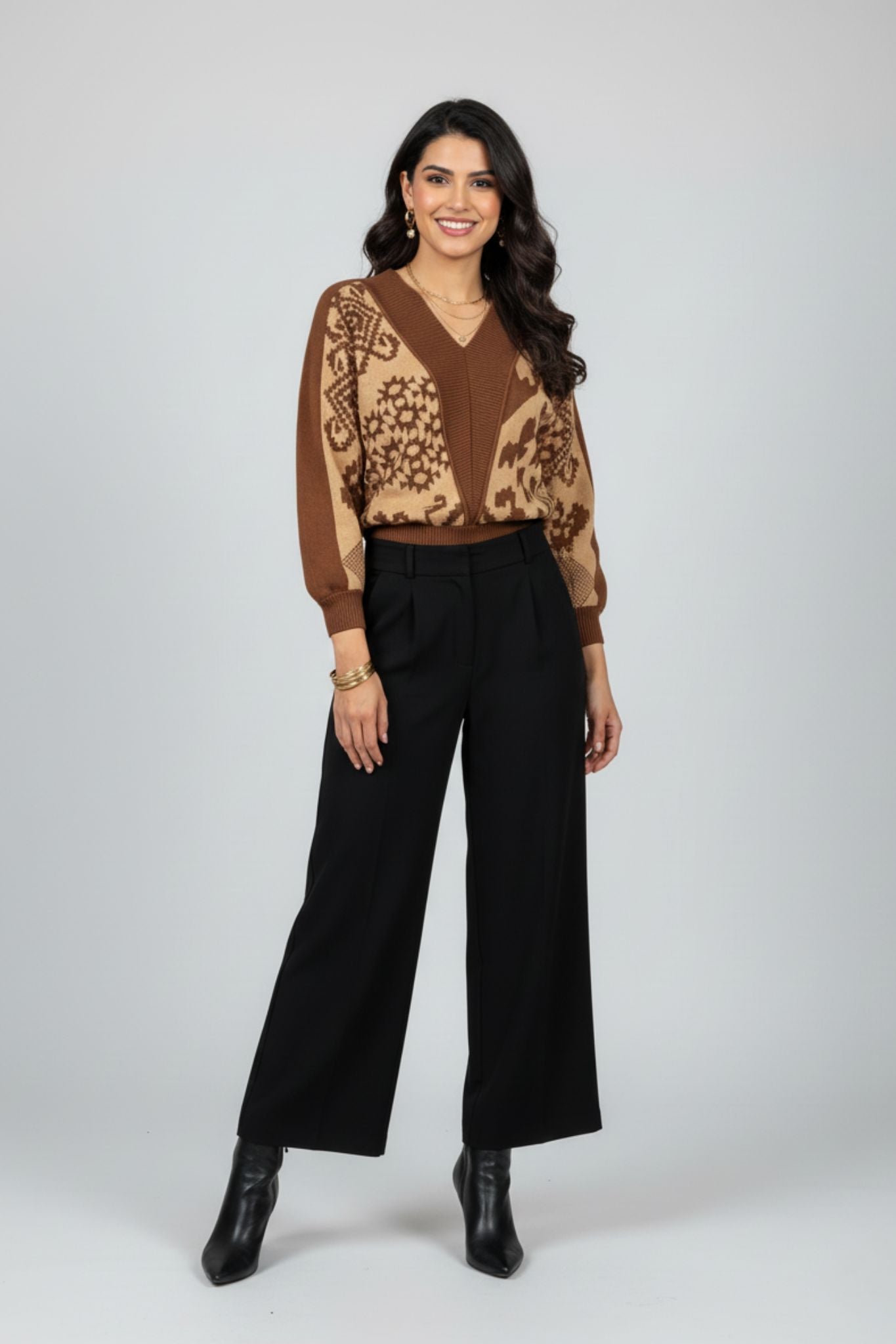 Rusty Vibes Jacquard V-Neck Sweater