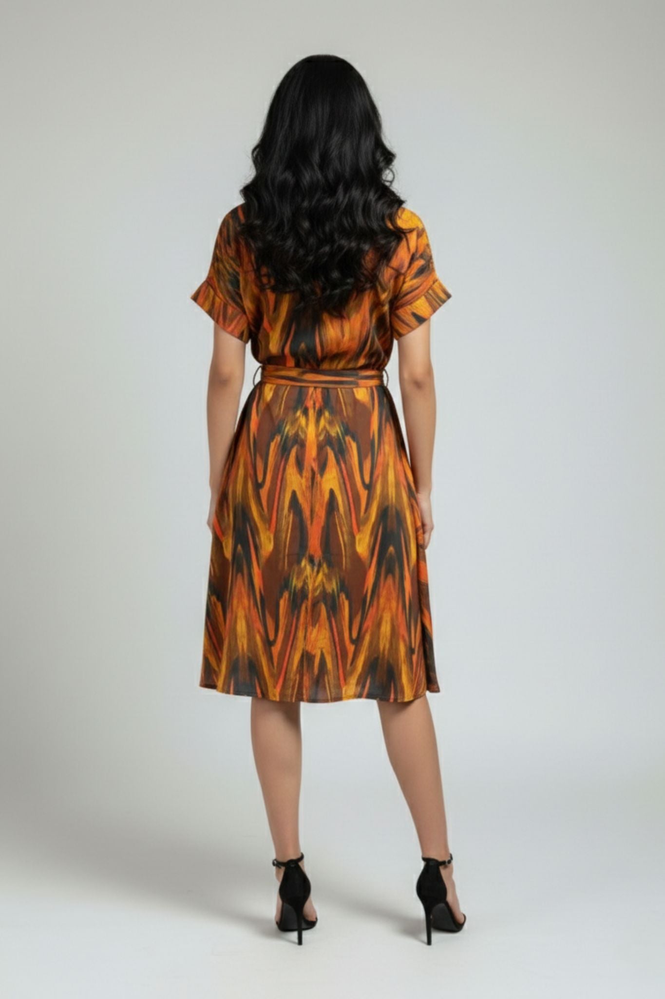 Mandarin Collar Button Down Dress – Multicolor | Modal