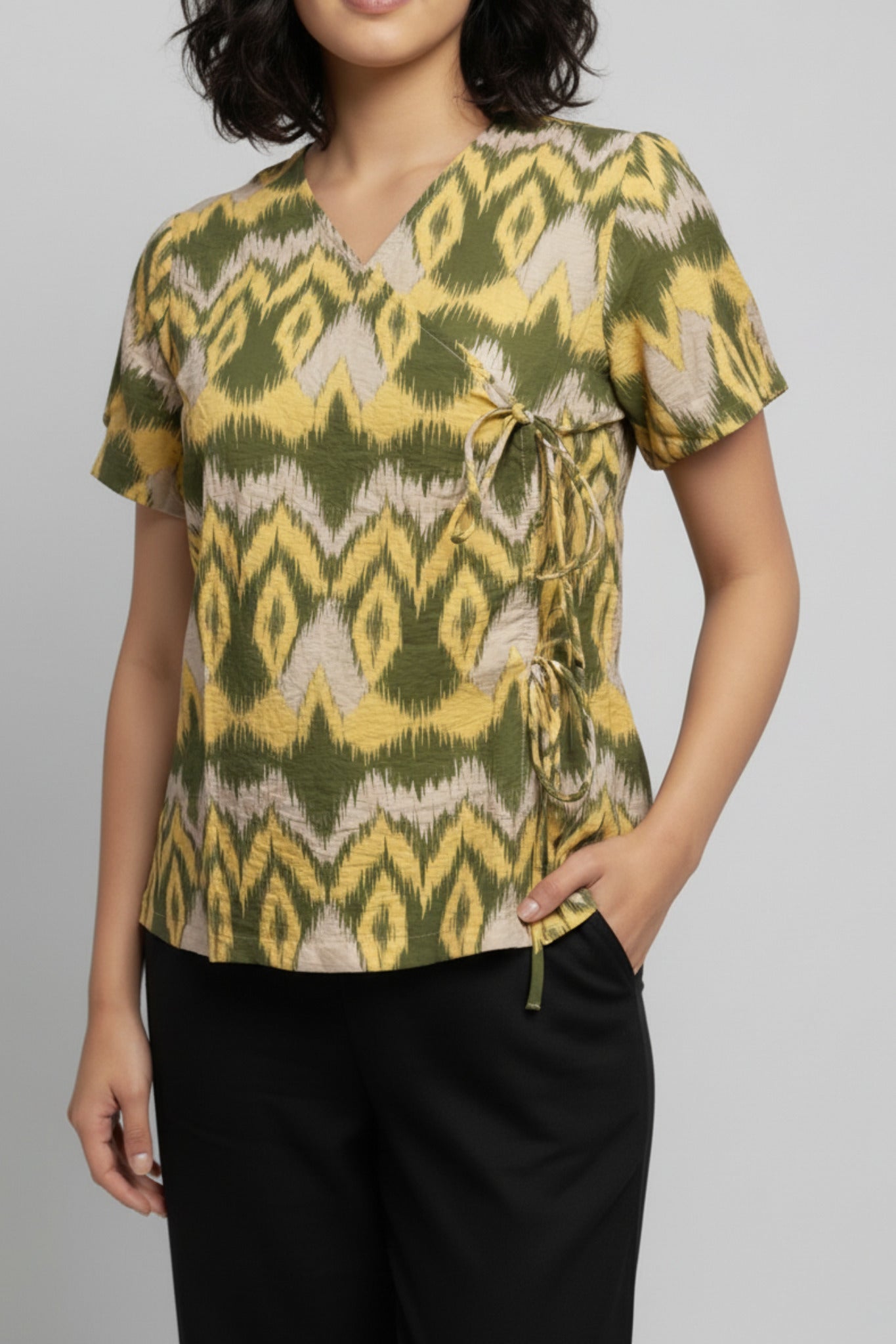 Green Ikat Tie-Up Top