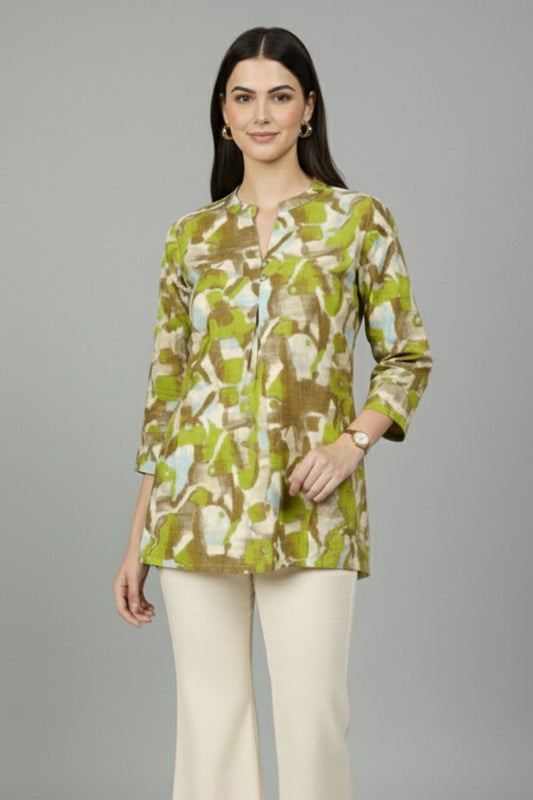 Green Brushstroke Print Tunic