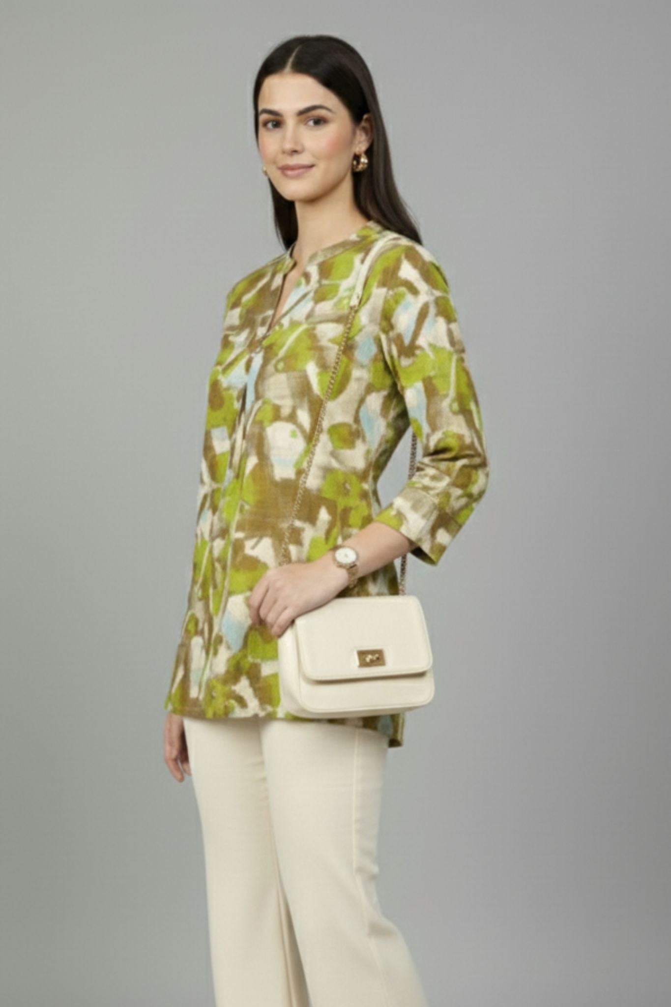 Green Brushstroke Print Tunic