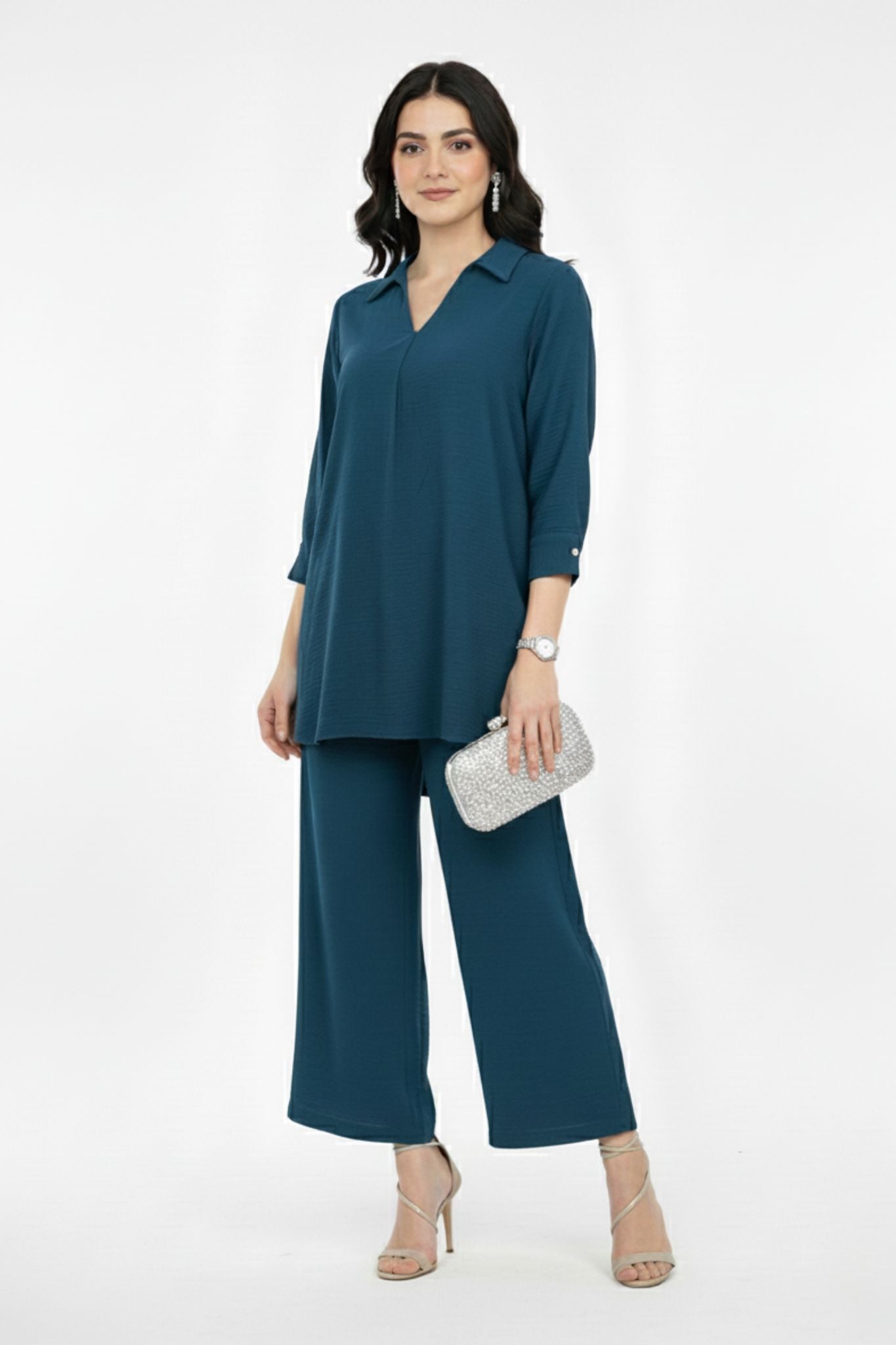 Modern Minimal Co-Ord Set - Teal | Polyester