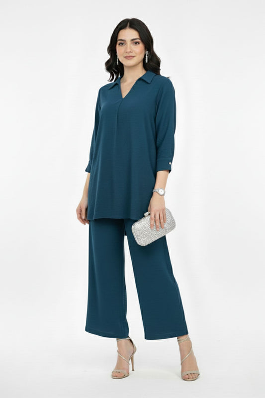 Modern Minimal Co-Ord Set - Teal | Polyester