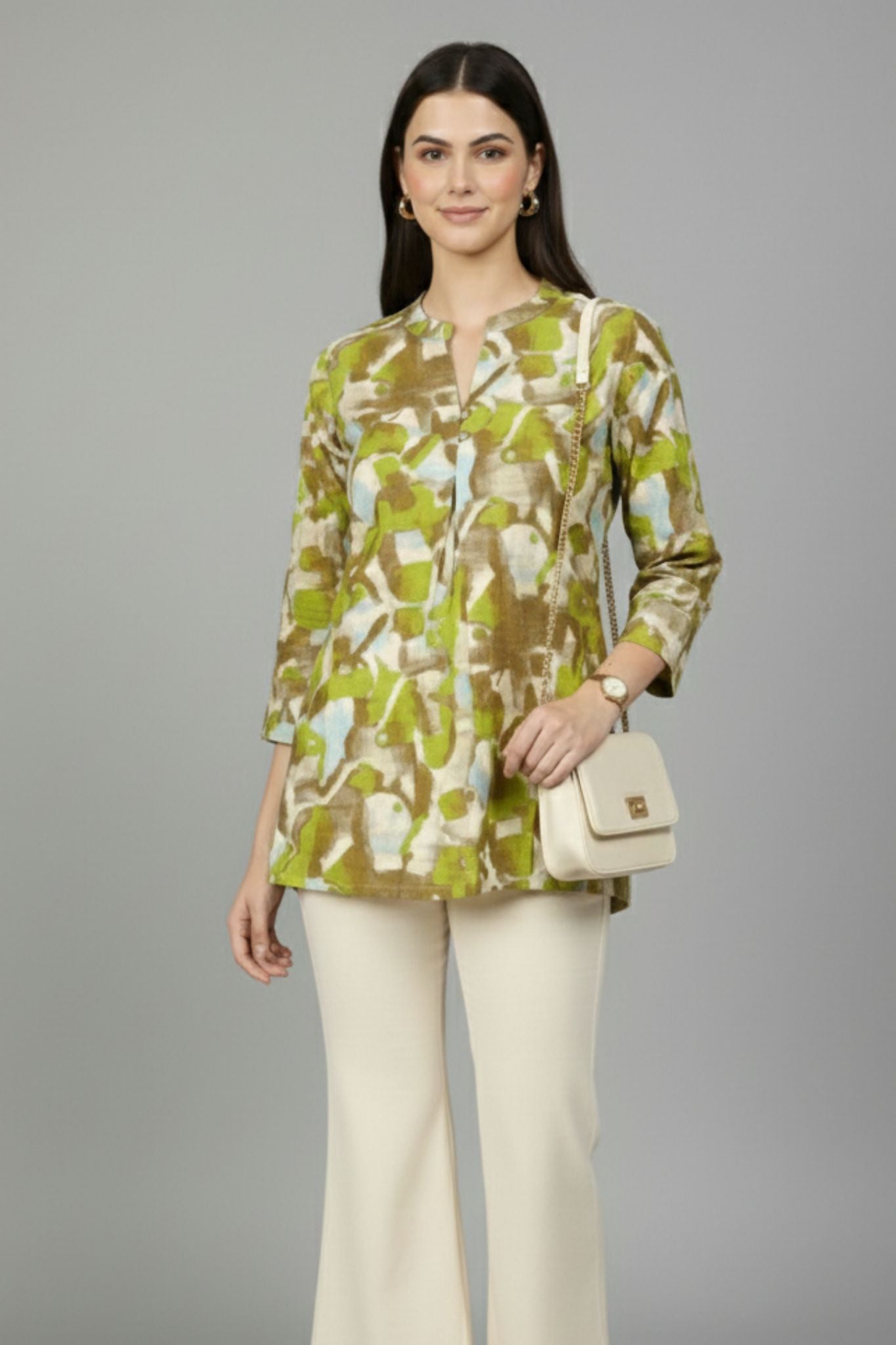 Green Brushstroke Print Tunic