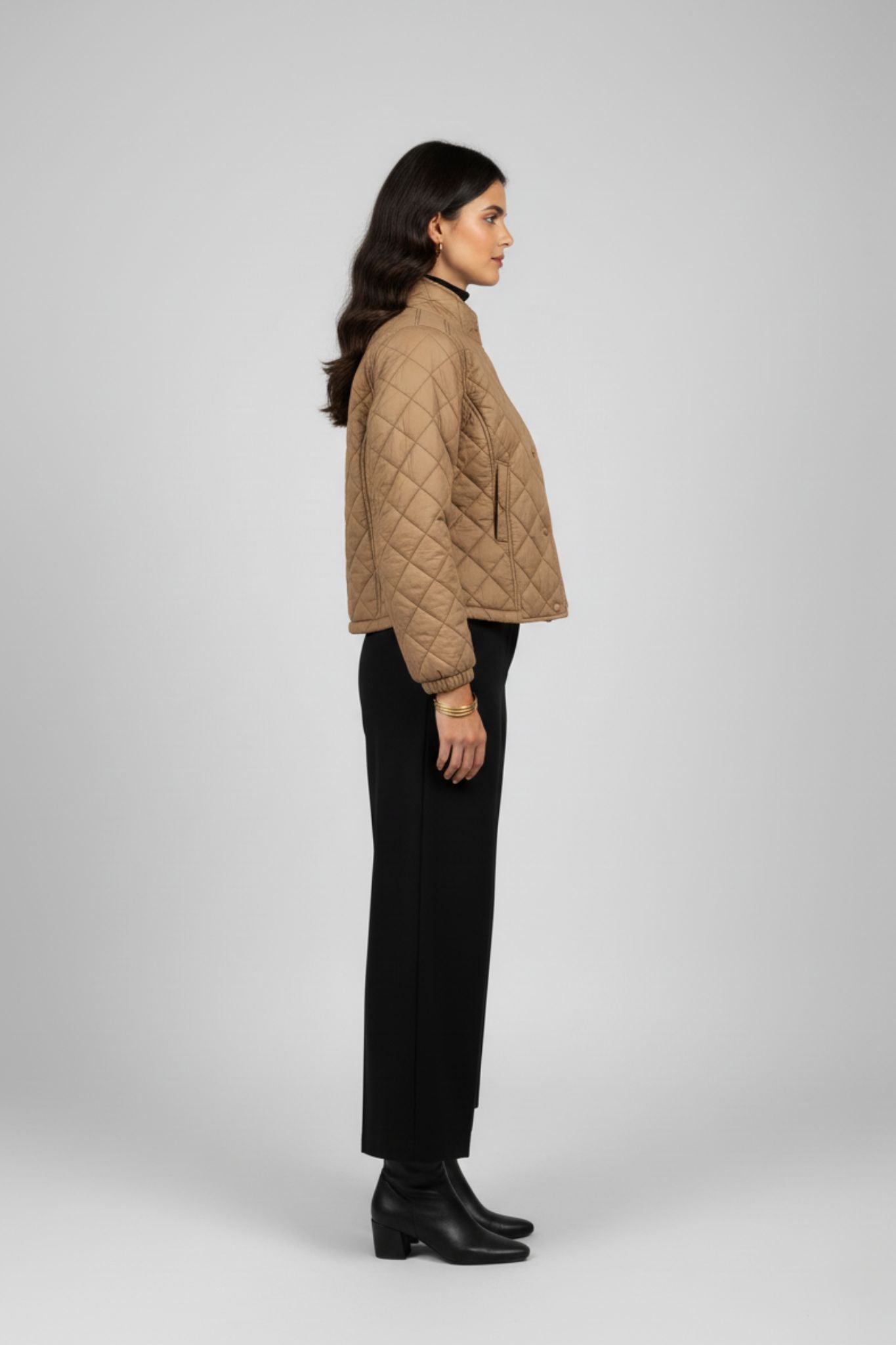 Cocoa Quilted High-Neck Short Jacket