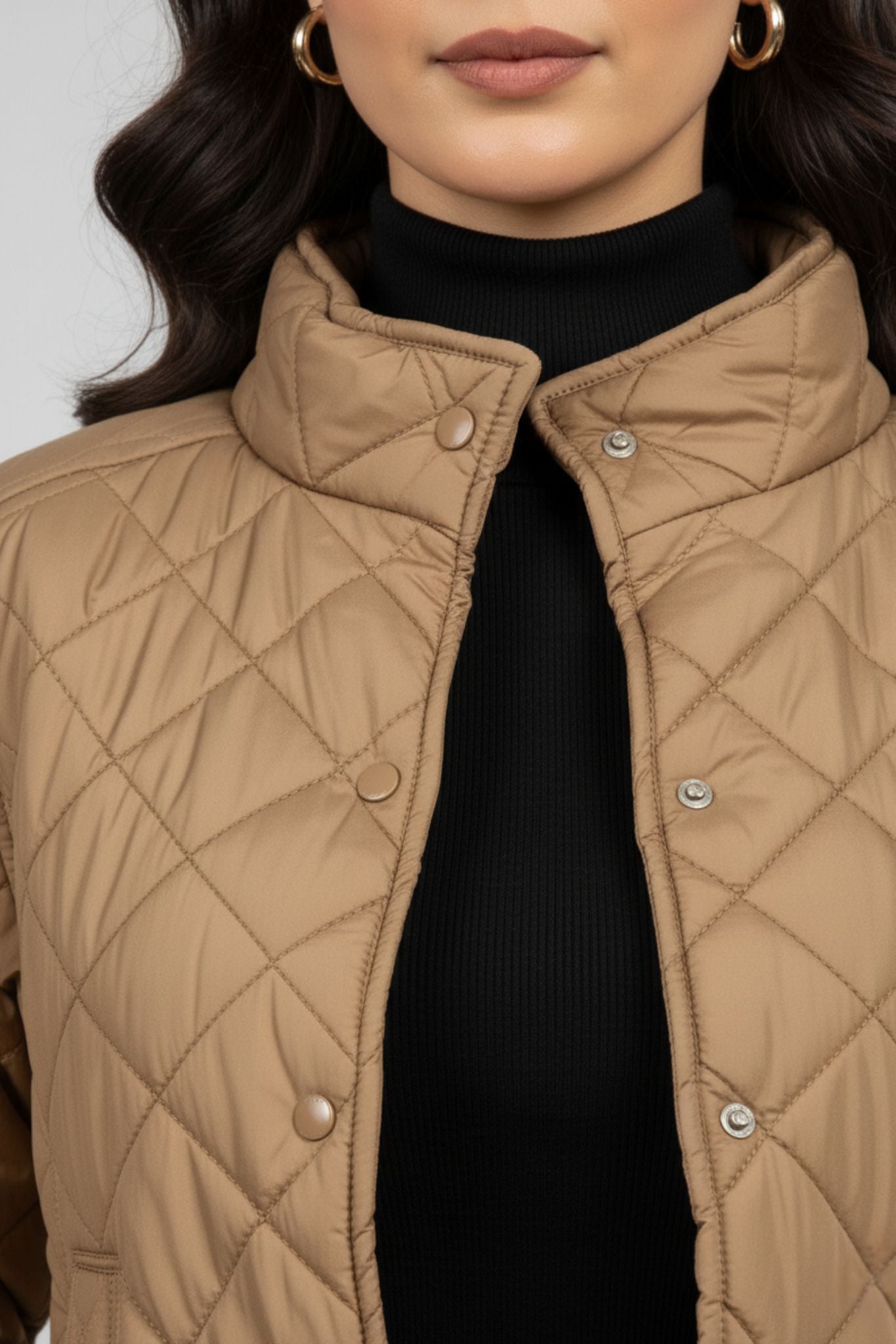 Cocoa Quilted High-Neck Short Jacket